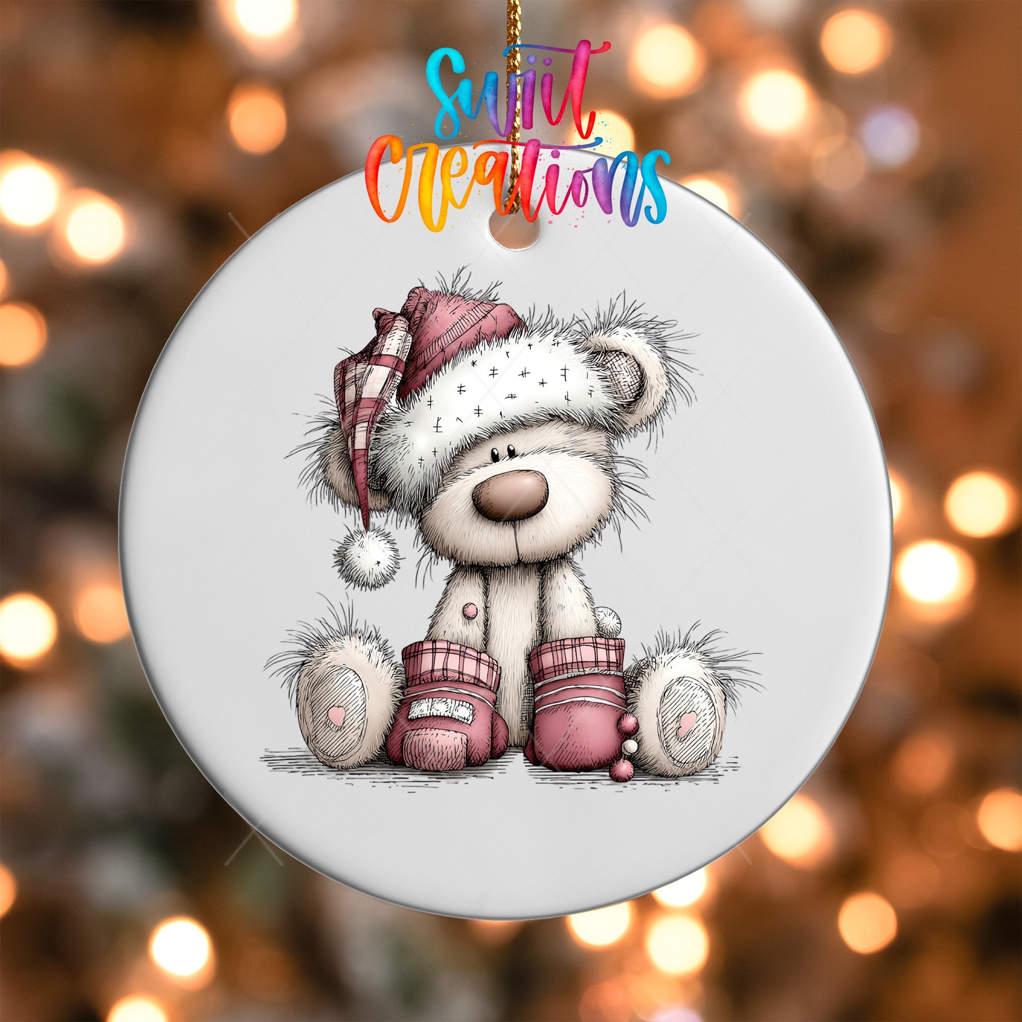 Cute Pink Winter Bear UV DTF Ornament Transfer | O-1951 - Swiit Creations