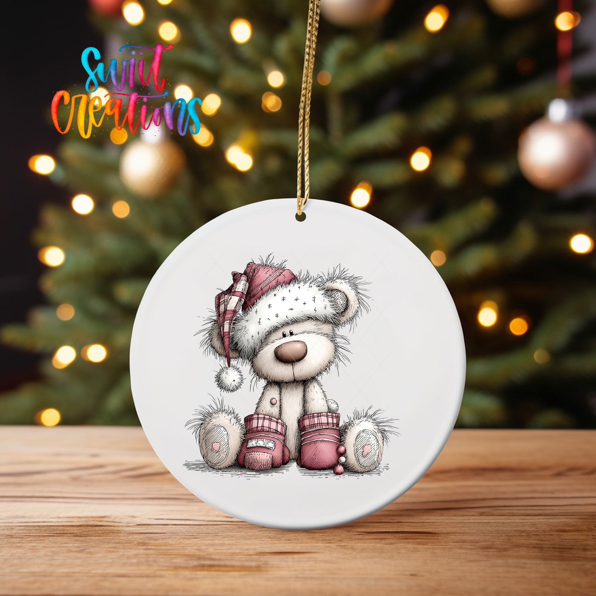 Cute Pink Winter Bear UV DTF Ornament Transfer | O-1951 - Swiit Creations