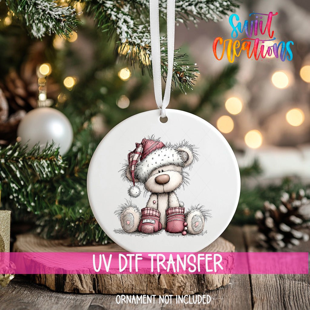 Cute Pink Winter Bear UV DTF Ornament Transfer | O-1951 - Swiit Creations