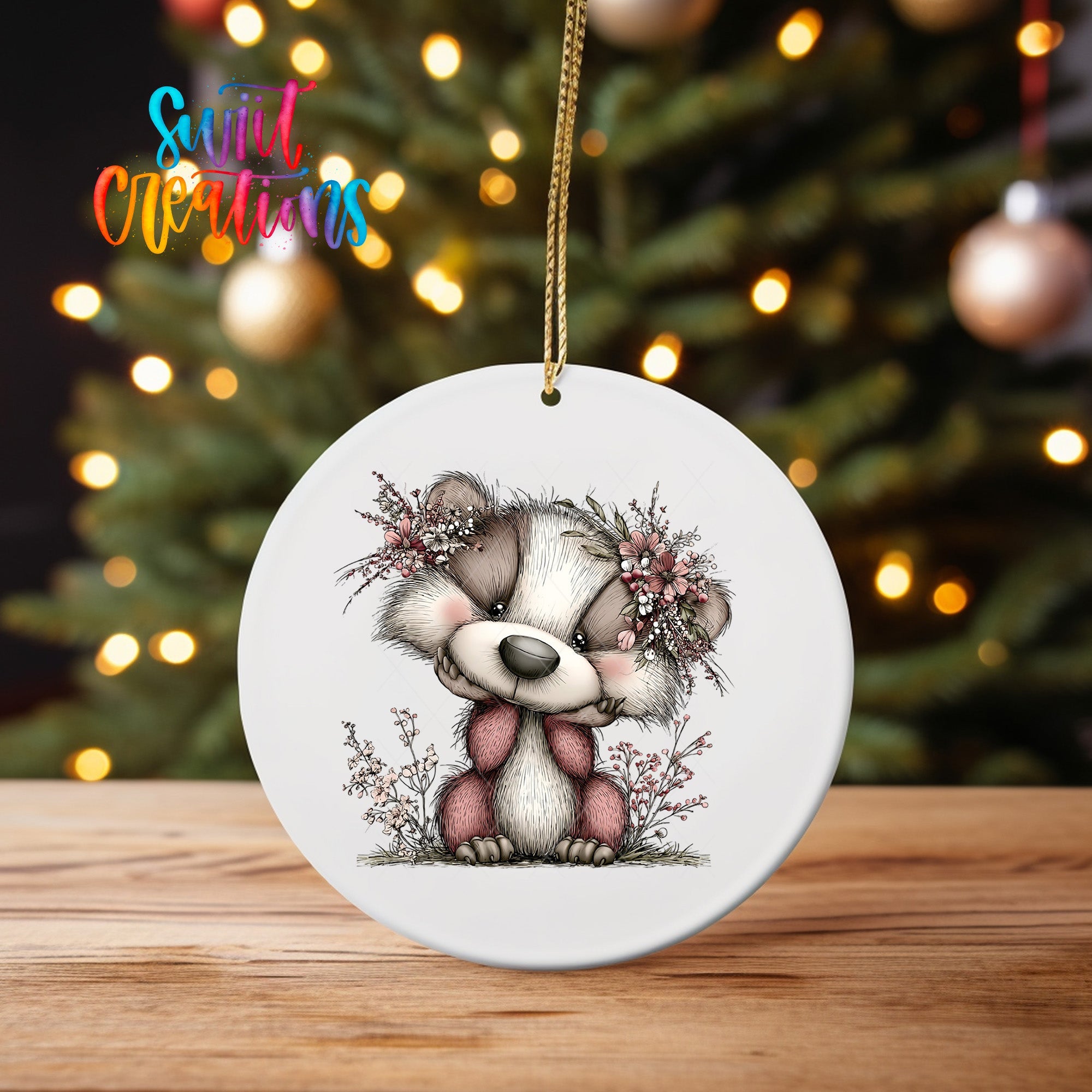 Cute Pink Woodland Raccoon UV DTF Ornament Transfer | O-1956 - Swiit Creations