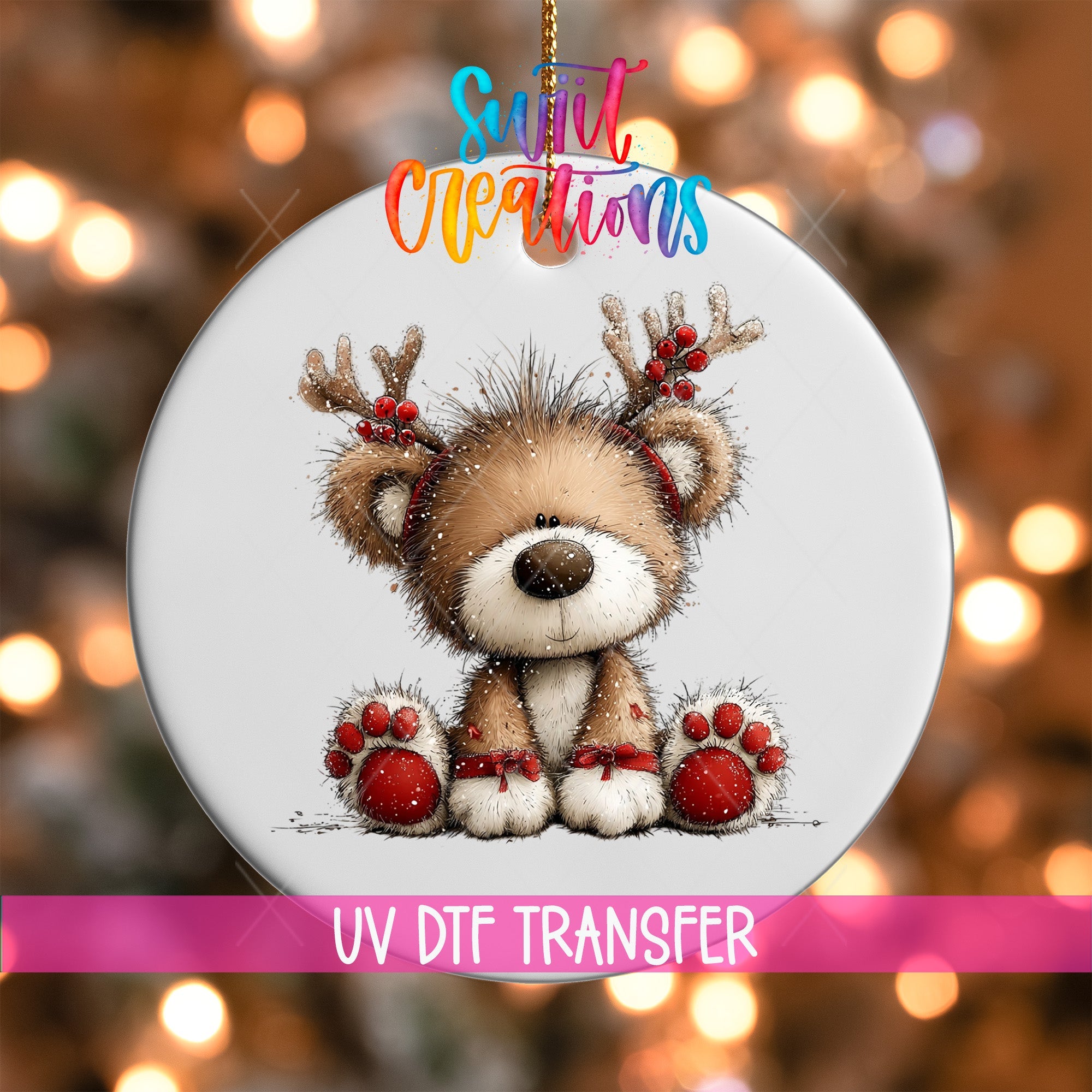 Cute Reindeer Teddy Bear UV DTF Ornament Transfer | O-1800 - Swiit Creations