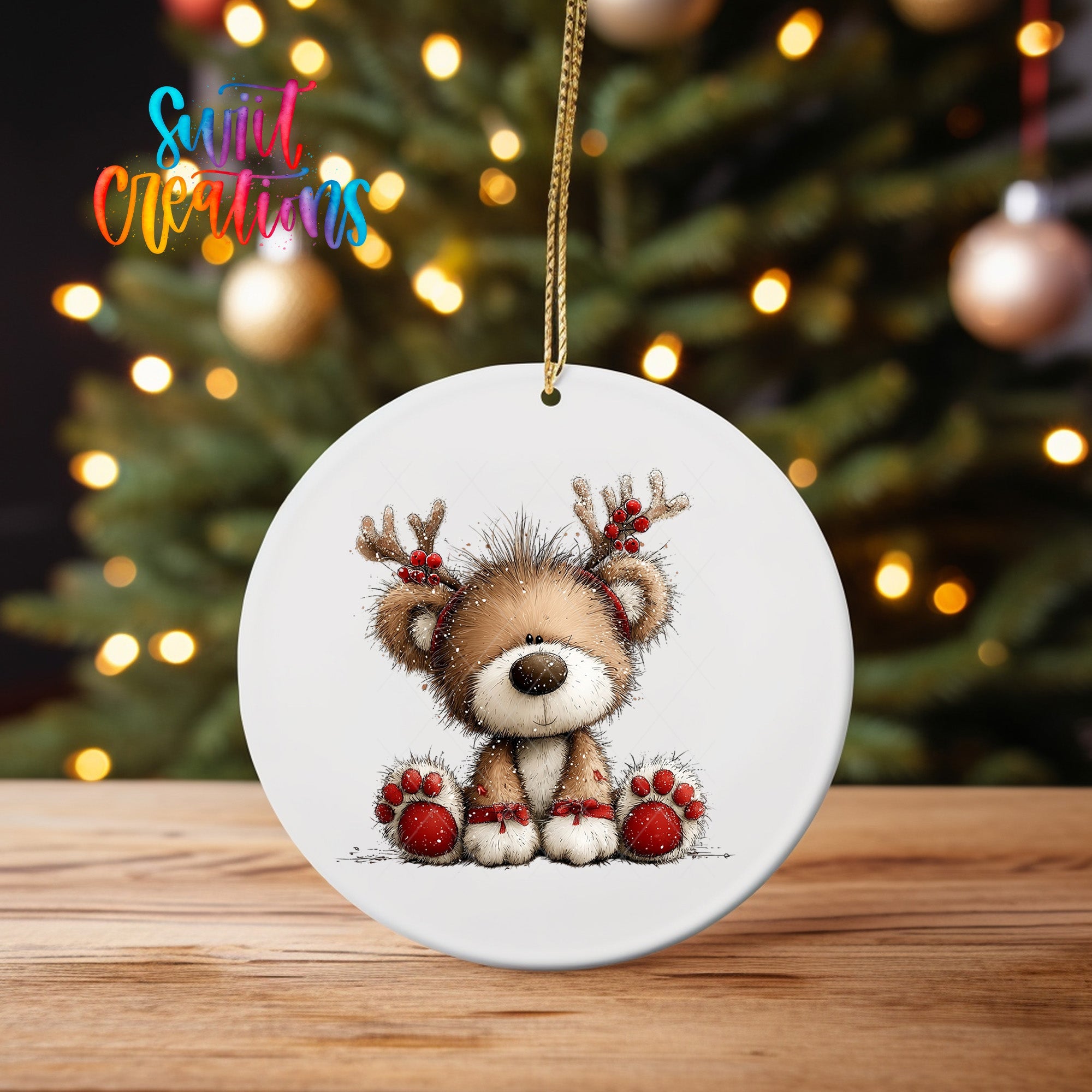 Cute Reindeer Teddy Bear UV DTF Ornament Transfer | O-1800 - Swiit Creations