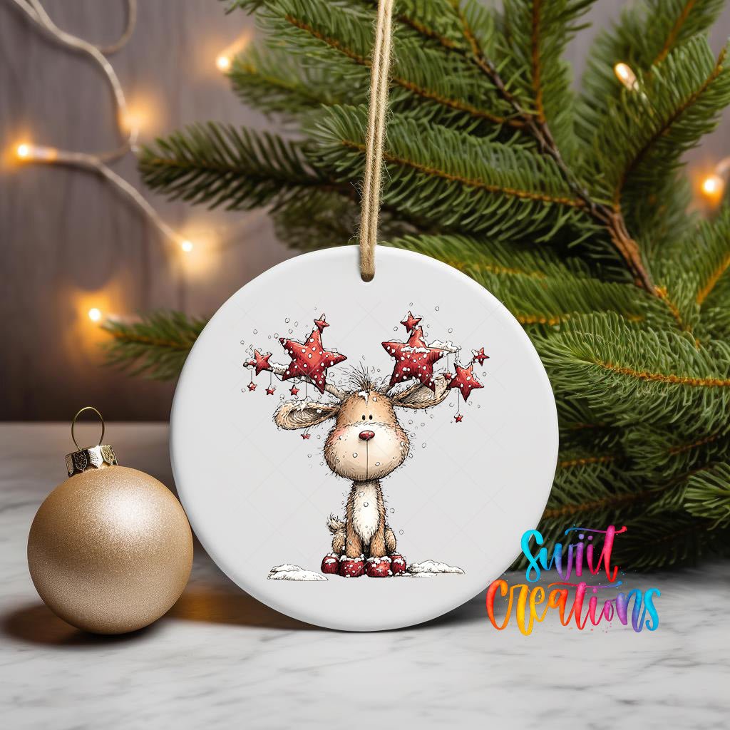 Cute Reindeer With Star Antlers UV DTF Ornament Transfer | O-1864 - Swiit Creations