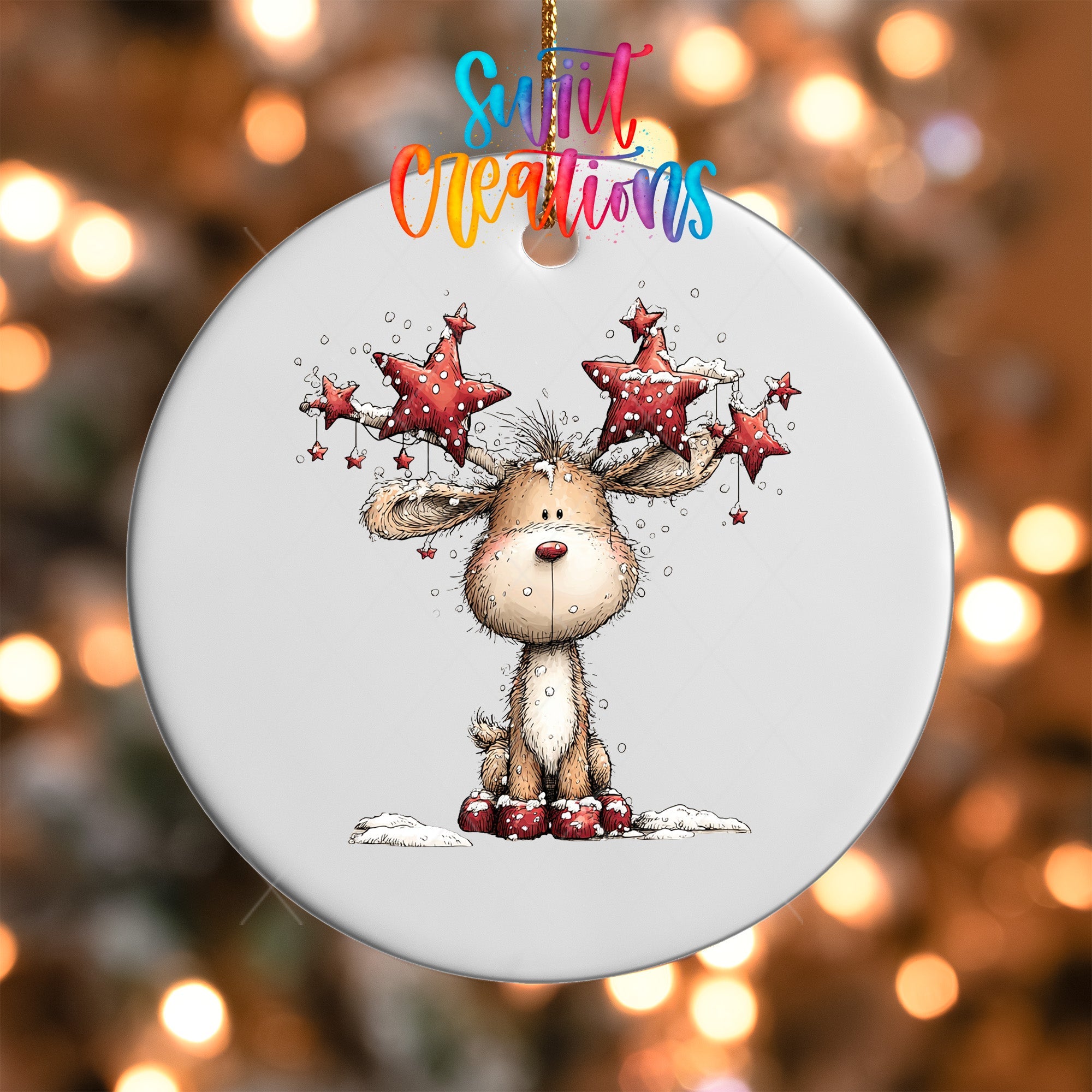Cute Reindeer With Star Antlers UV DTF Ornament Transfer | O-1864 - Swiit Creations