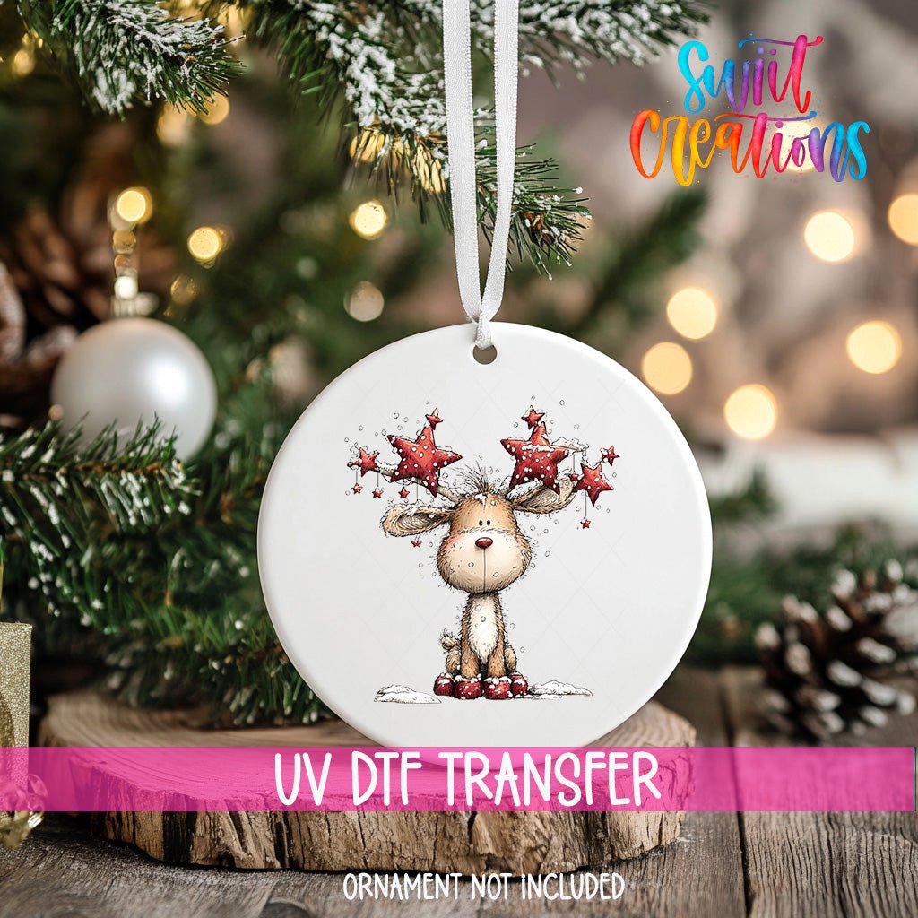 Cute Reindeer With Star Antlers UV DTF Ornament Transfer | O-1864 - Swiit Creations