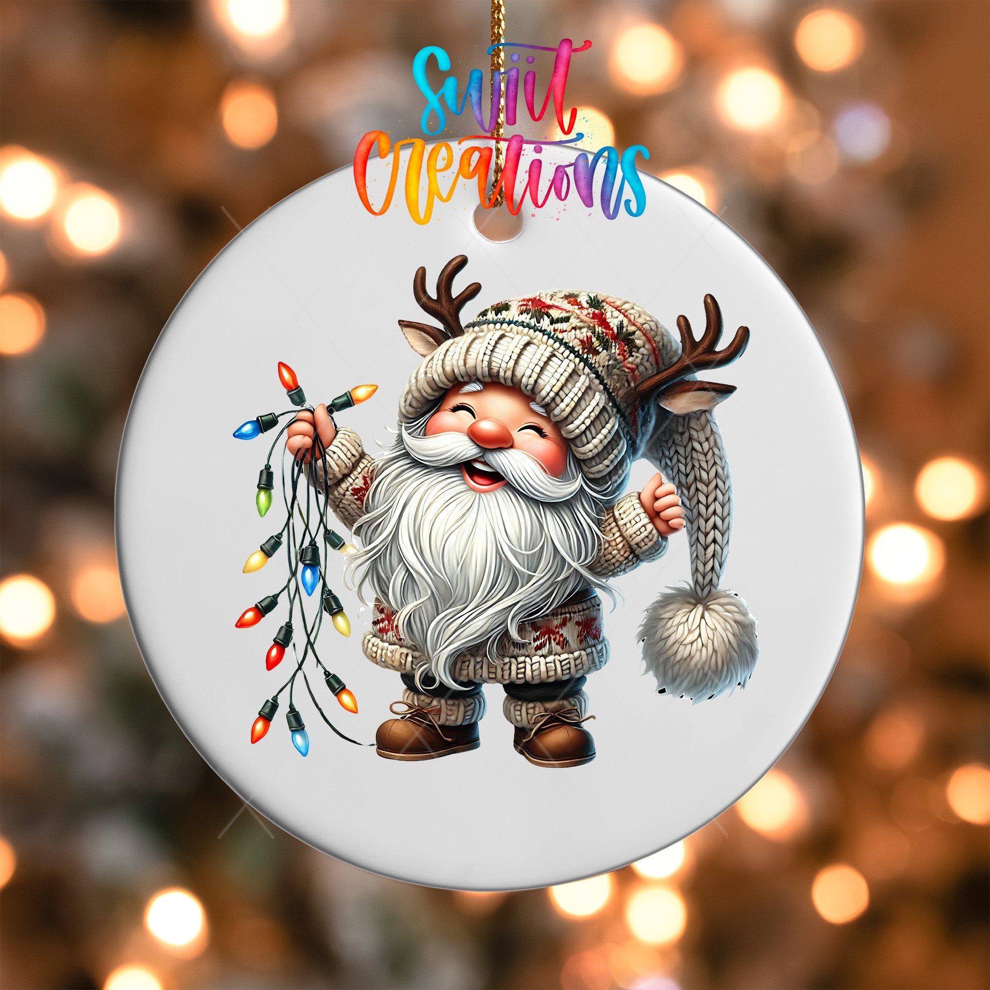 Cute Santa Gnome With Lights UV DTF Ornament Transfer | O-1111 - Swiit Creations