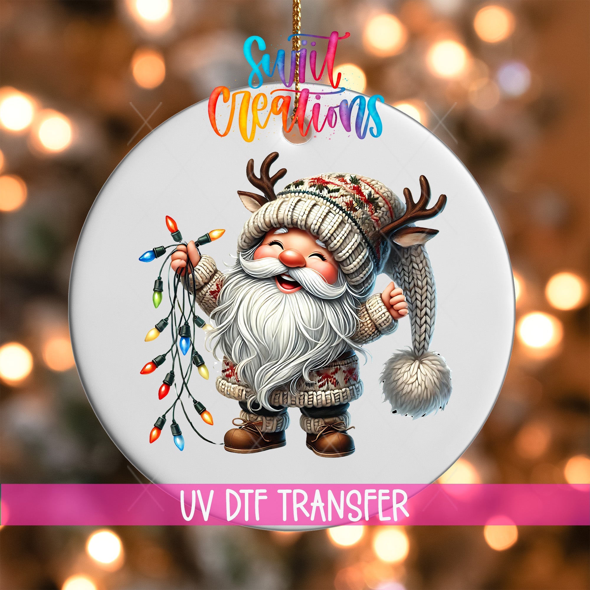 Cute Santa Gnome With Lights UV DTF Ornament Transfer | O-1111 - Swiit Creations