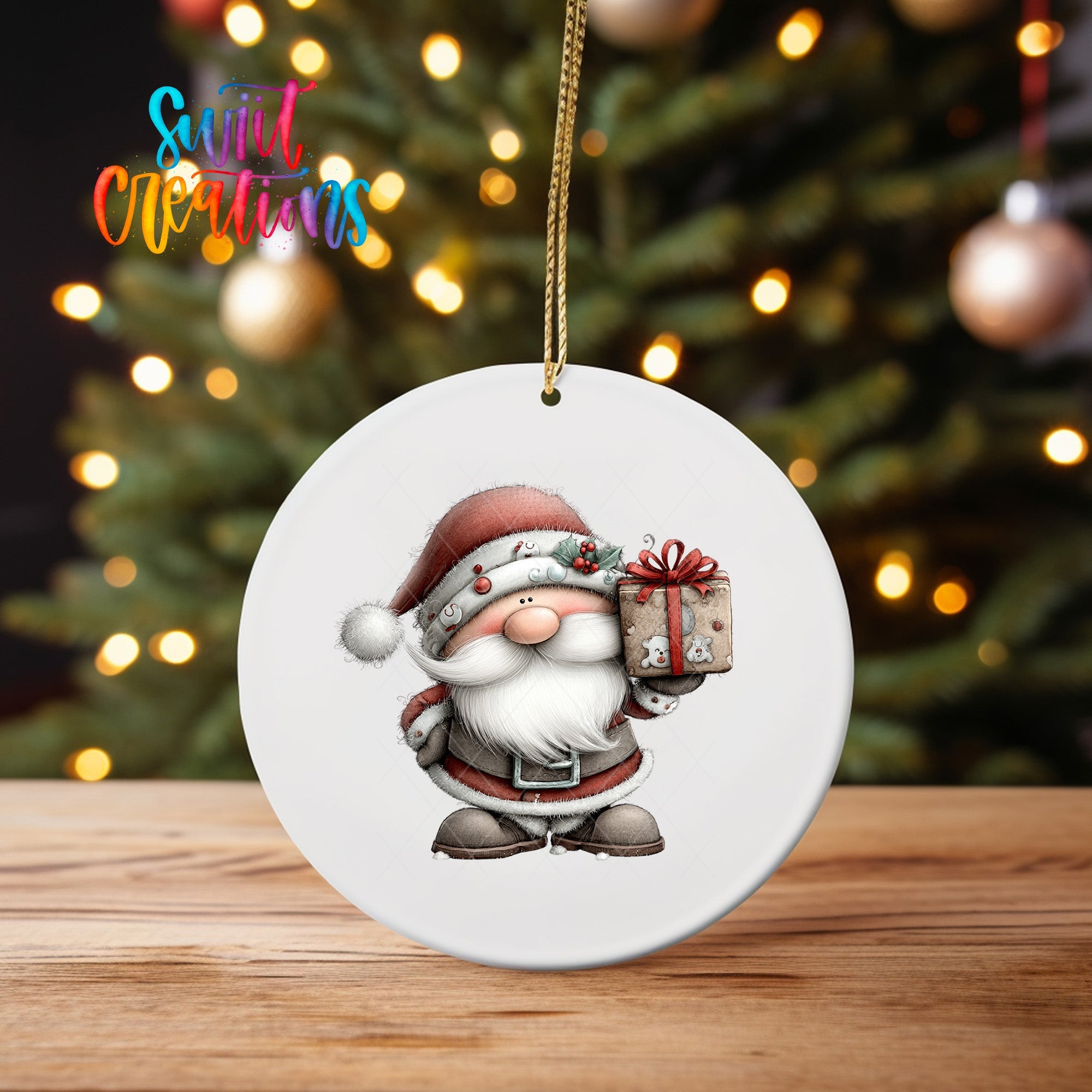 Cute Santa With Gift Christmas UV DTF Ornament Transfer | O-1973 - Swiit Creations