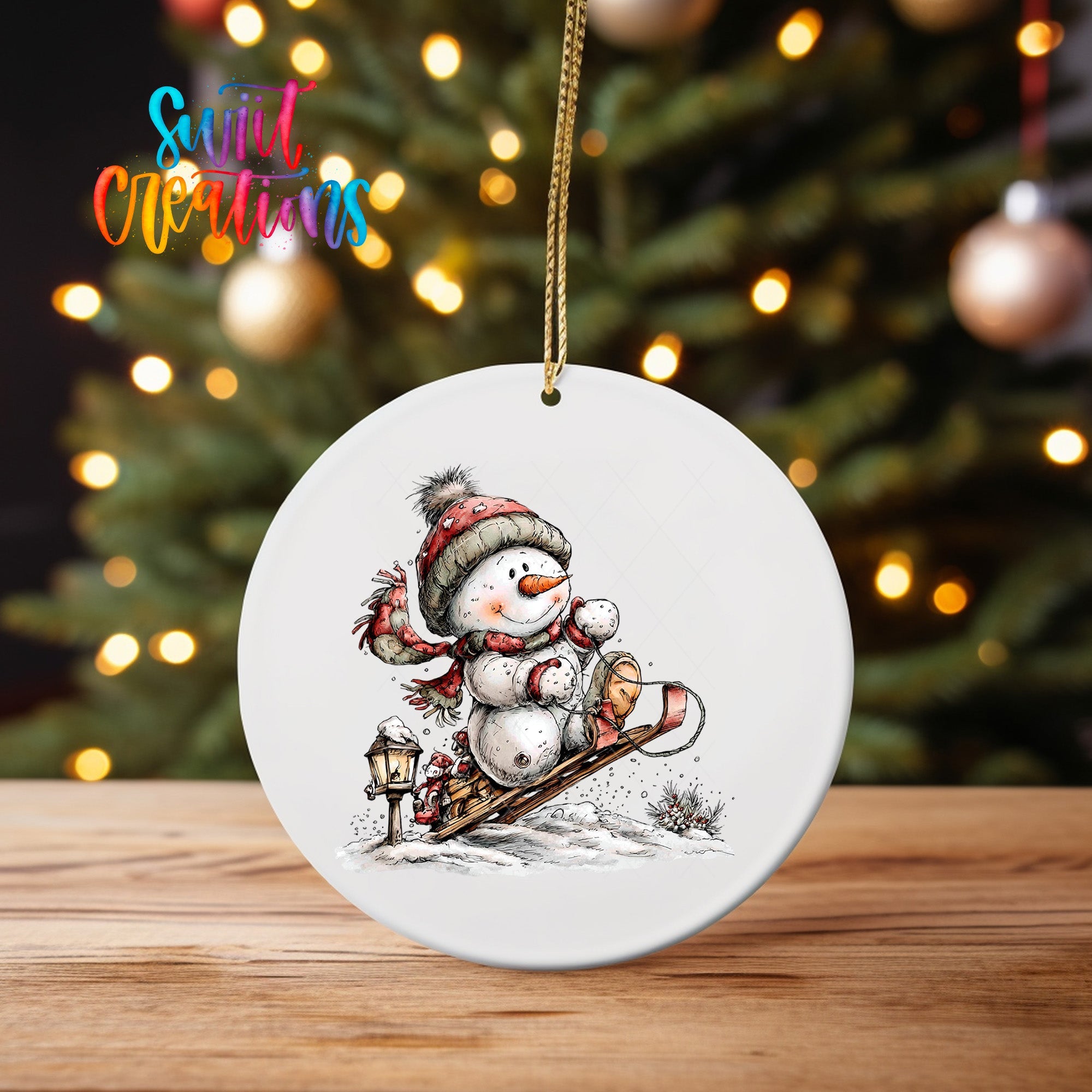 Cute Snowman On Sled UV DTF Ornament Transfer | O-1816 - Swiit Creations
