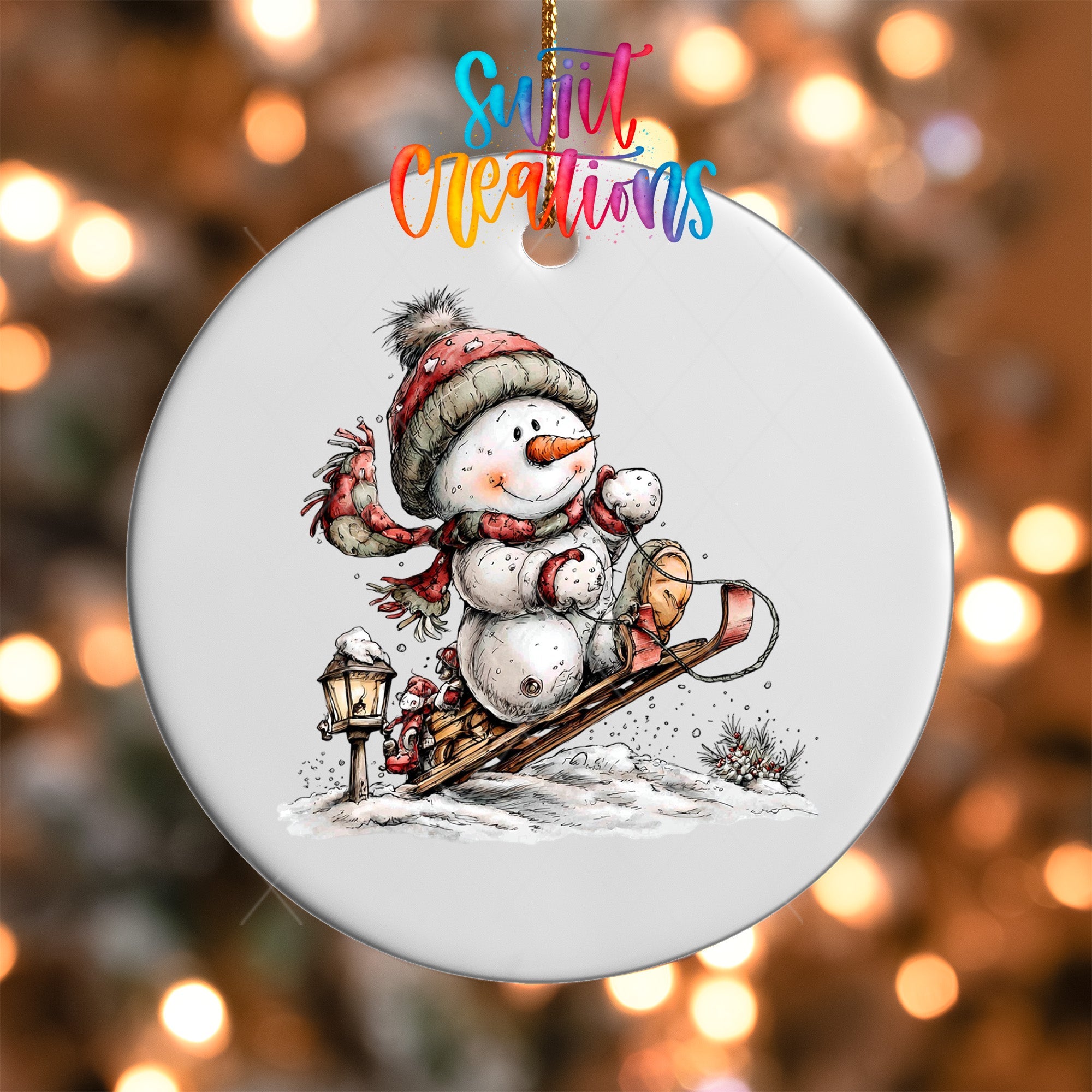 Cute Snowman On Sled UV DTF Ornament Transfer | O-1816 - Swiit Creations