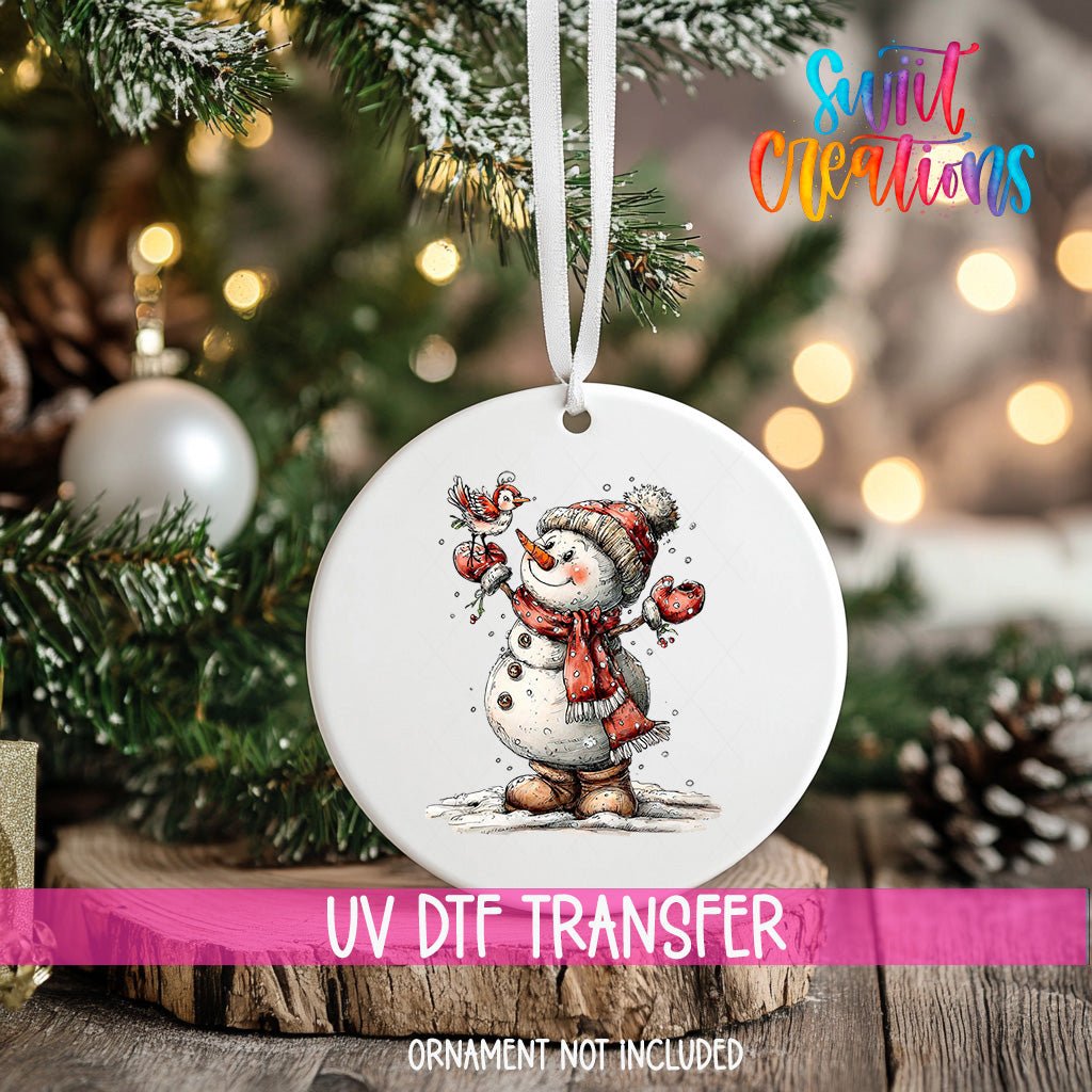 Cute Snowman With Bird UV DTF Ornament Transfer | O-1838 - Swiit Creations