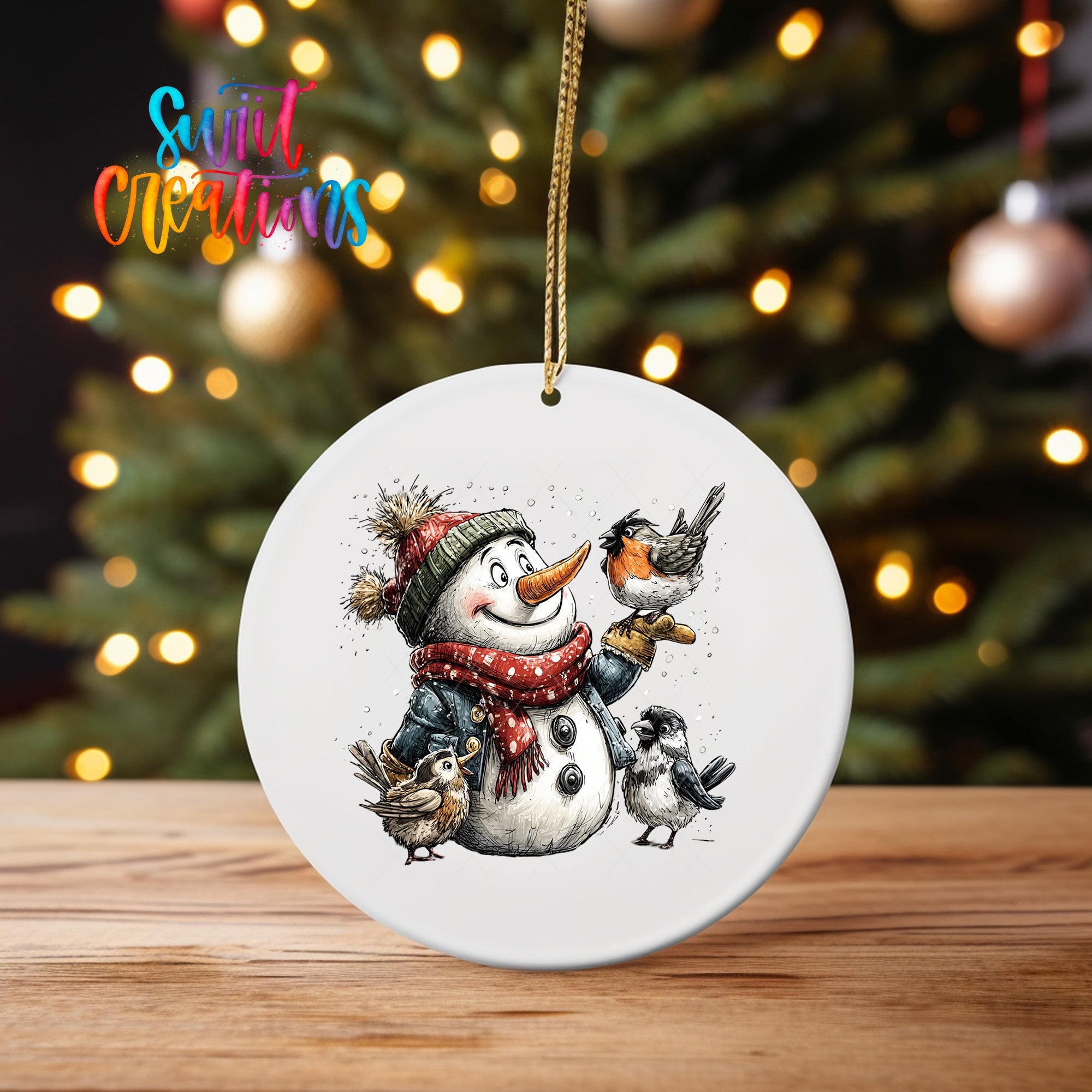 Cute Snowman With Birds UV DTF Ornament Transfer | O-1894 - Swiit Creations