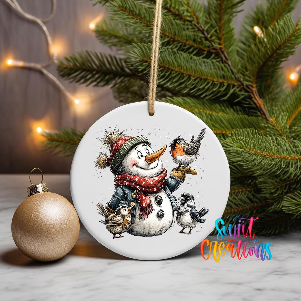 Cute Snowman With Birds UV DTF Ornament Transfer | O-1894 - Swiit Creations