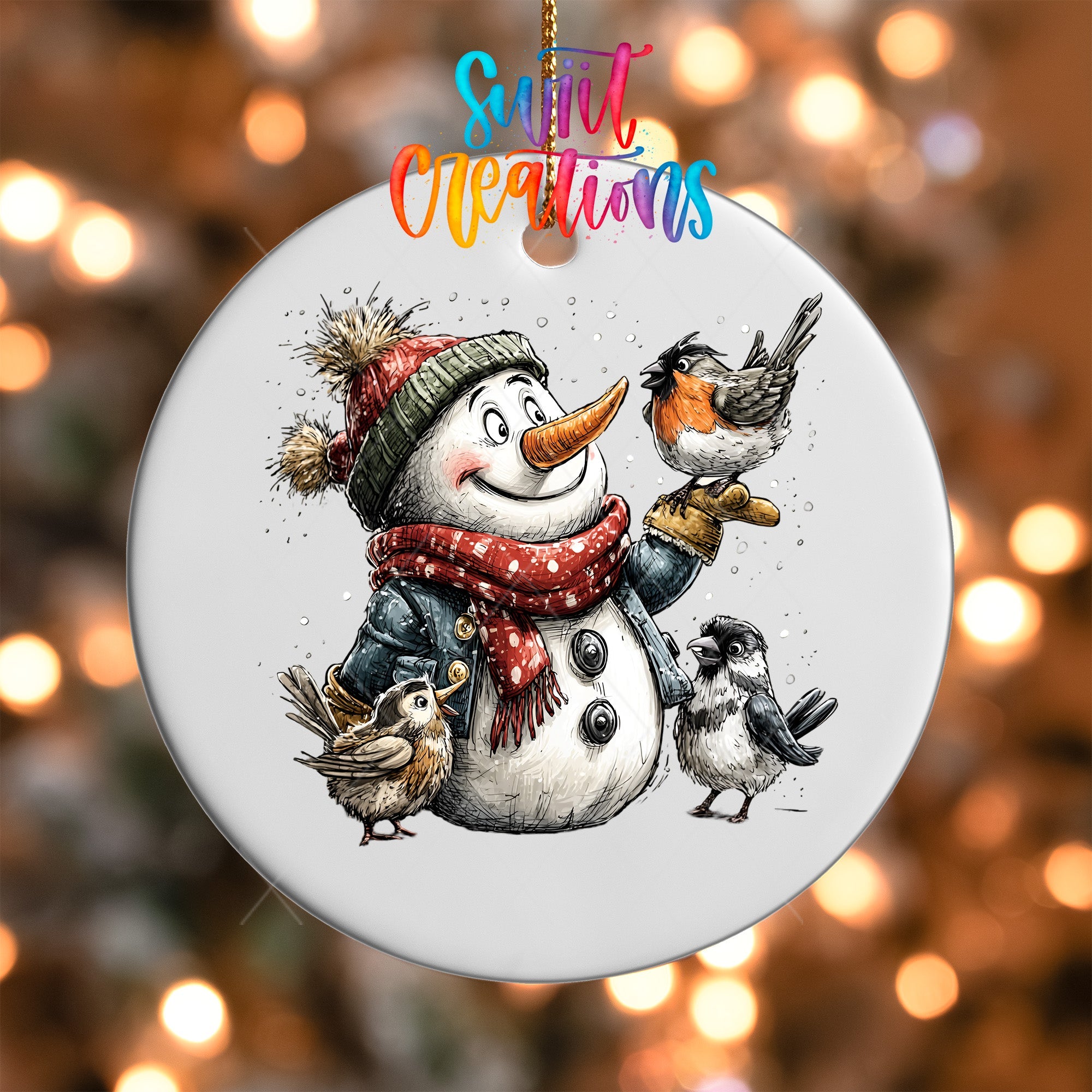 Cute Snowman With Birds UV DTF Ornament Transfer | O-1894 - Swiit Creations