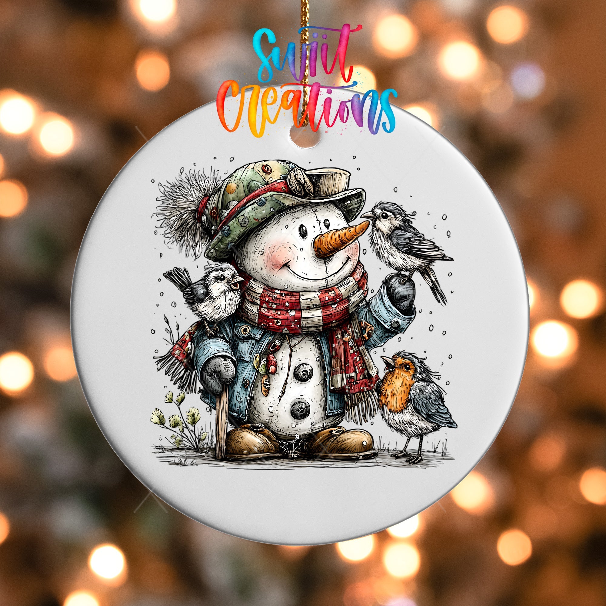 Cute Snowman With Birds UV DTF Ornament Transfer | O-1910 - Swiit Creations