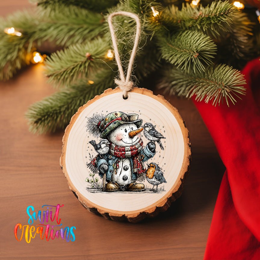 Cute Snowman With Birds UV DTF Ornament Transfer | O-1910 - Swiit Creations