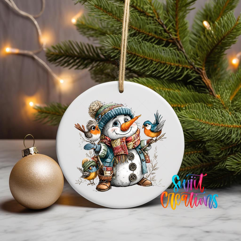 Cute Snowman With Blue Birds UV DTF Ornament Transfer | O-1895 - Swiit Creations