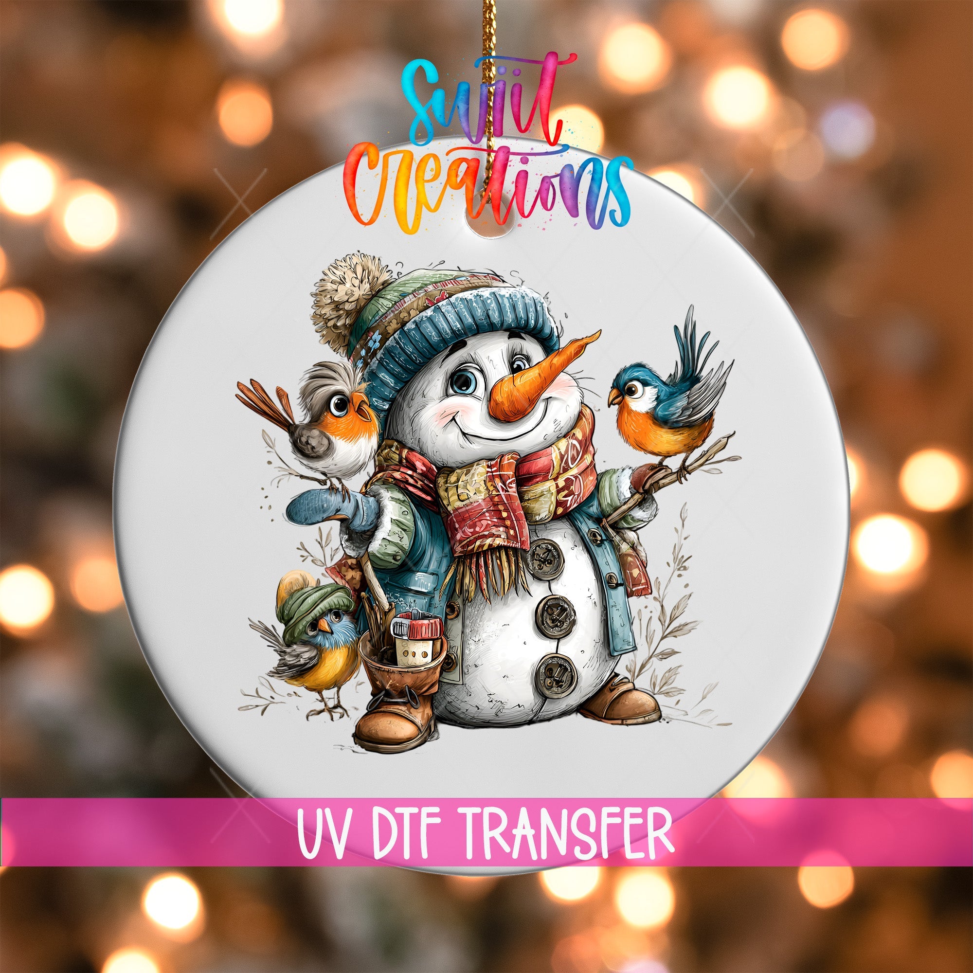 Cute Snowman With Blue Birds UV DTF Ornament Transfer | O-1895 - Swiit Creations