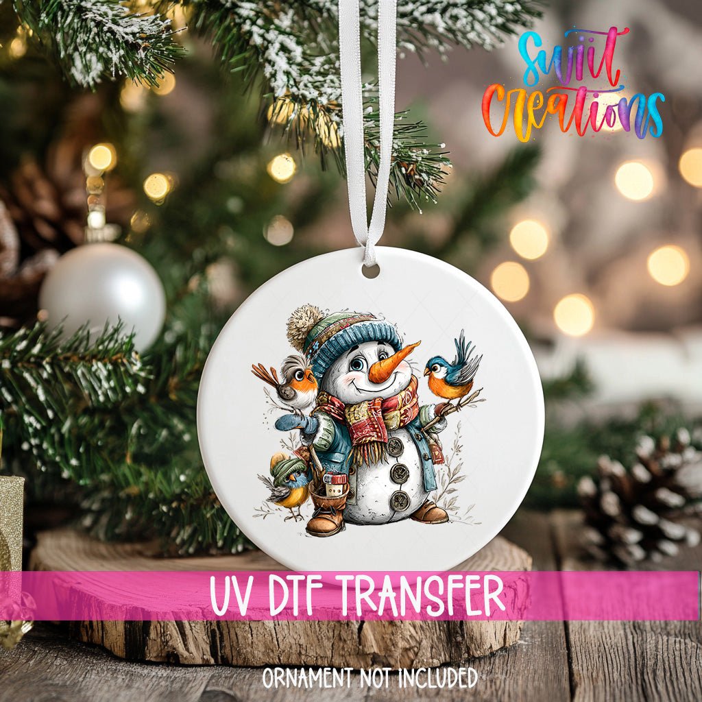 Cute Snowman With Blue Birds UV DTF Ornament Transfer | O-1895 - Swiit Creations