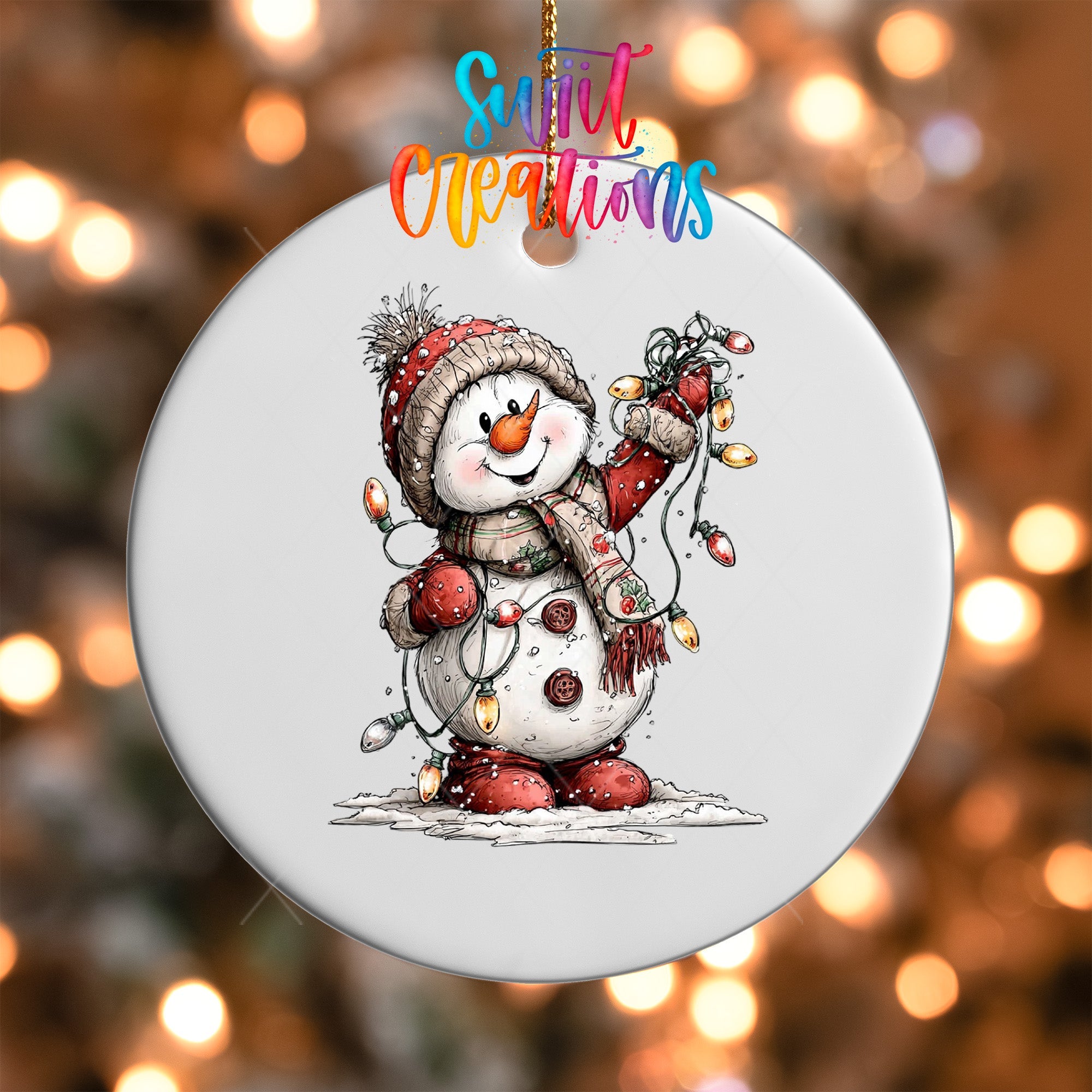 Cute Snowman With Christmas Lights UV DTF Ornament Transfer | O-1830 - Swiit Creations
