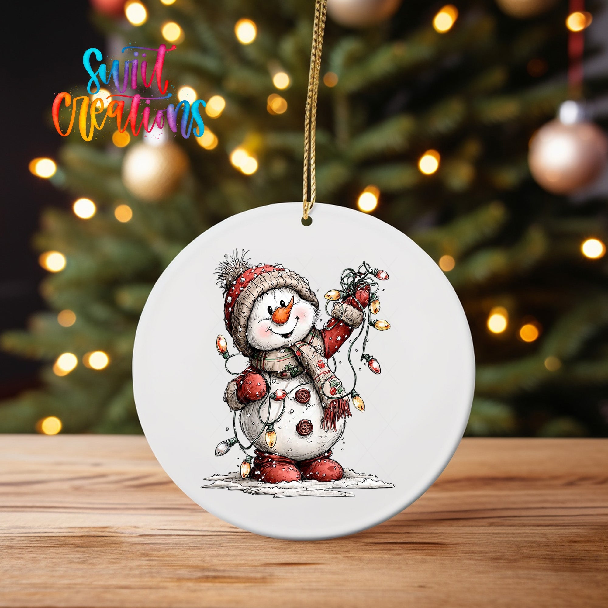 Cute Snowman With Christmas Lights UV DTF Ornament Transfer | O-1830 - Swiit Creations