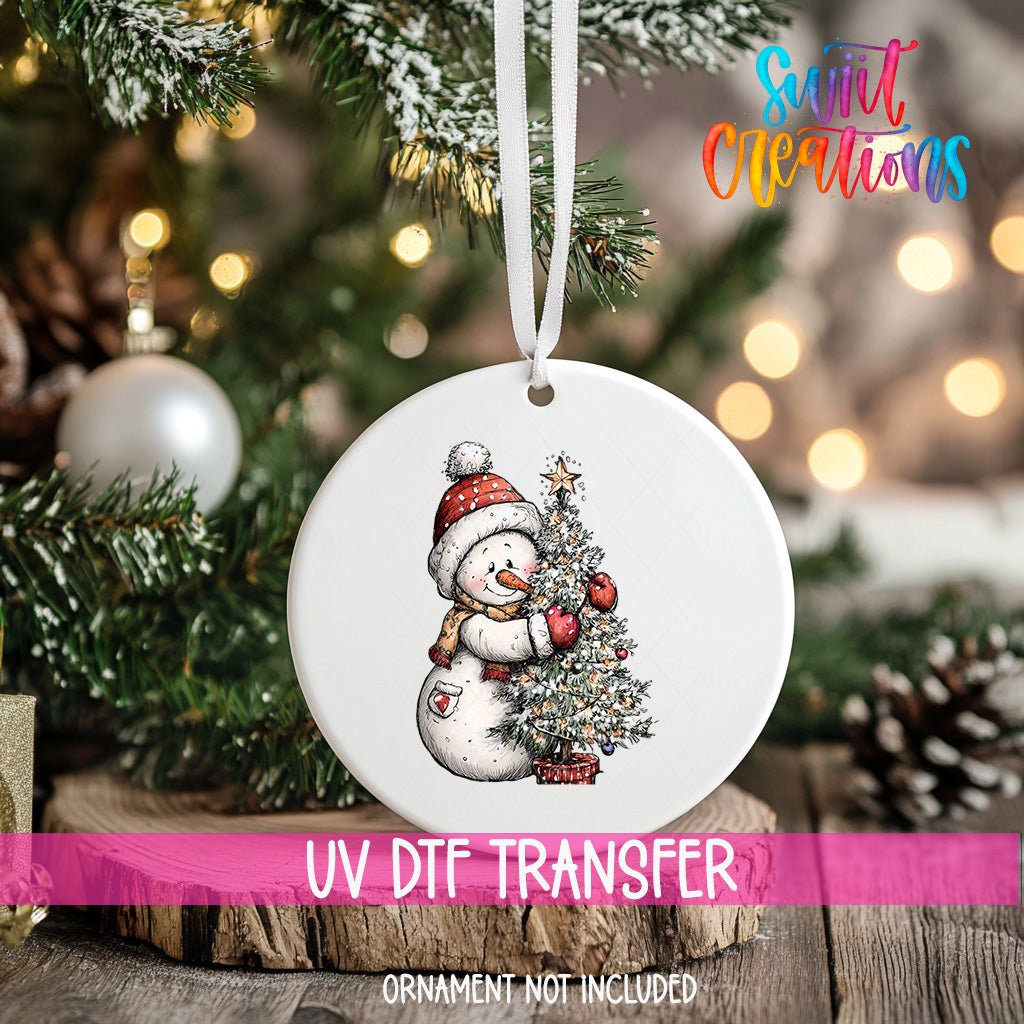 Cute Snowman With Christmas Tree UV DTF Ornament Transfer | O-1826 - Swiit Creations