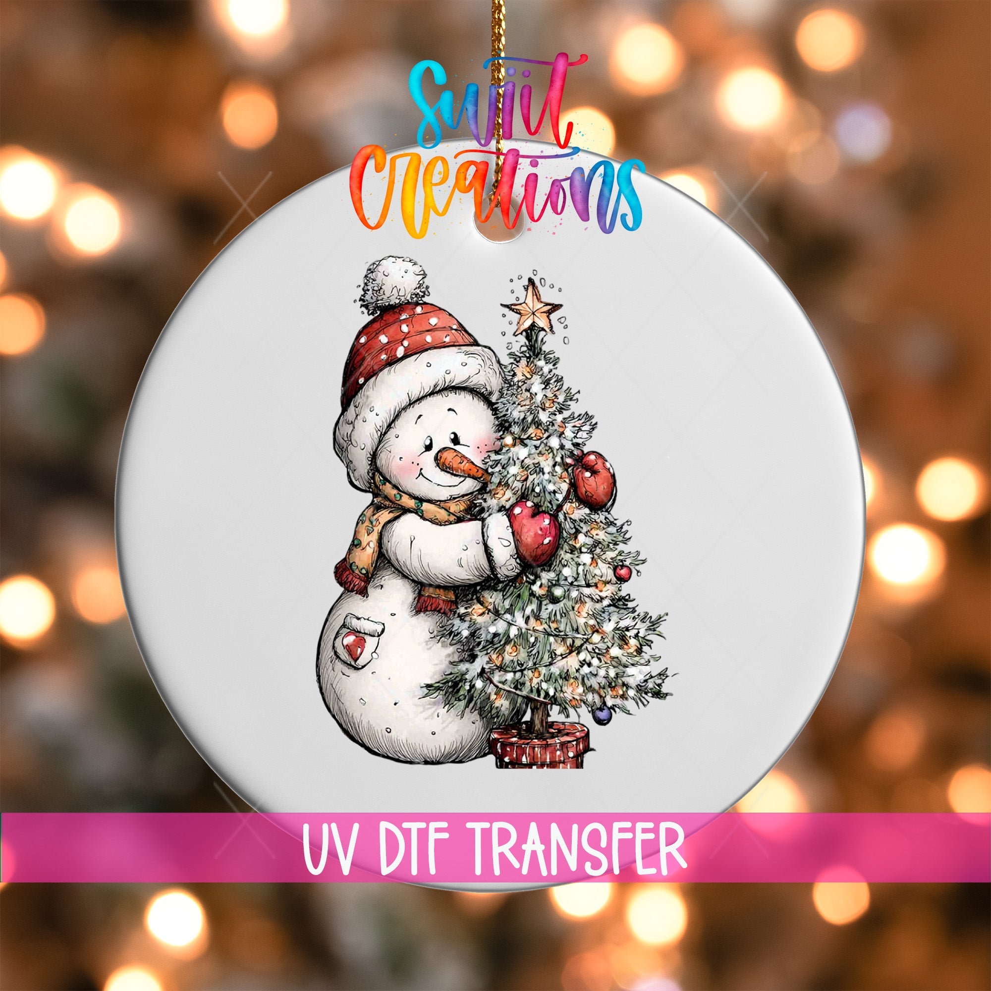 Cute Snowman With Christmas Tree UV DTF Ornament Transfer | O-1826 - Swiit Creations
