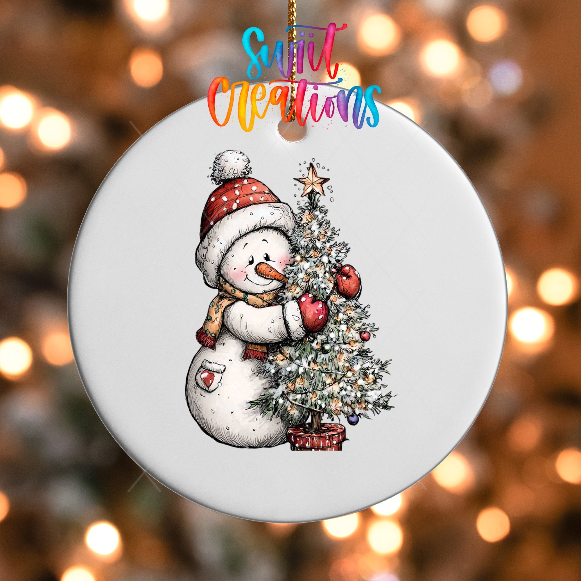 Cute Snowman With Christmas Tree UV DTF Ornament Transfer | O-1826 - Swiit Creations