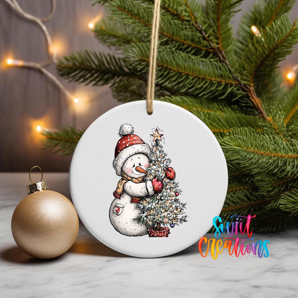 Cute Snowman With Christmas Tree UV DTF Ornament Transfer | O-1826 - Swiit Creations