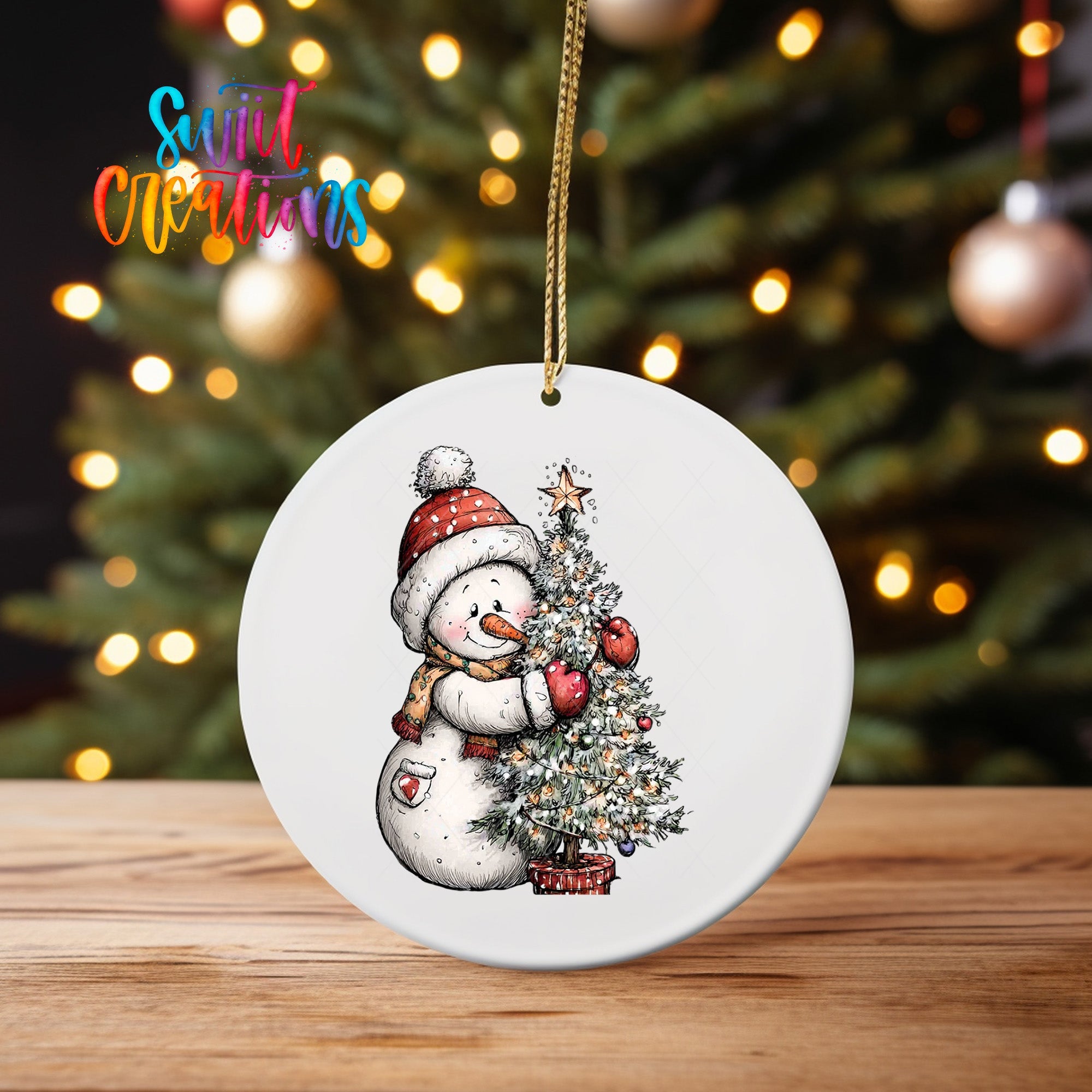 Cute Snowman With Christmas Tree UV DTF Ornament Transfer | O-1826 - Swiit Creations