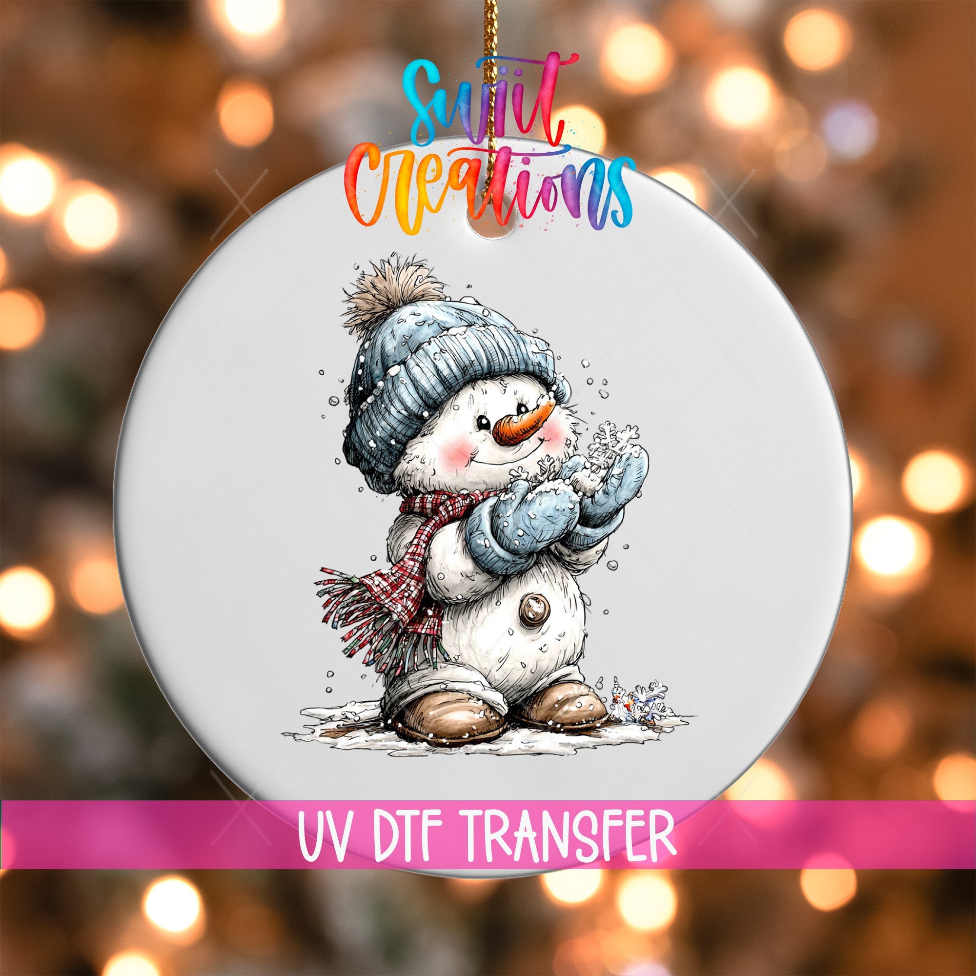 Cute Snowman With Snowflake UV DTF Ornament Transfer | O-1820 - Swiit Creations