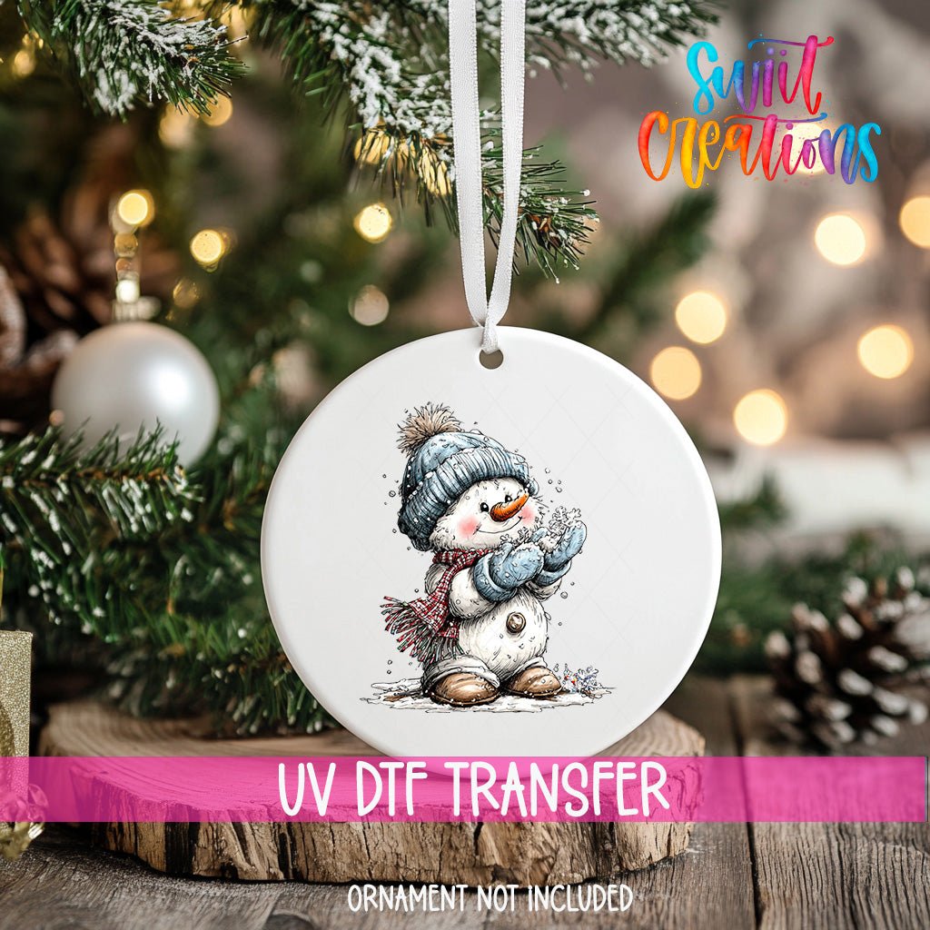 Cute Snowman With Snowflake UV DTF Ornament Transfer | O-1820 - Swiit Creations