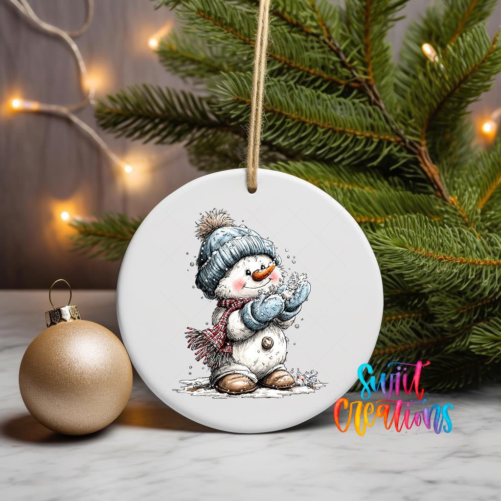 Cute Snowman With Snowflake UV DTF Ornament Transfer | O-1820 - Swiit Creations