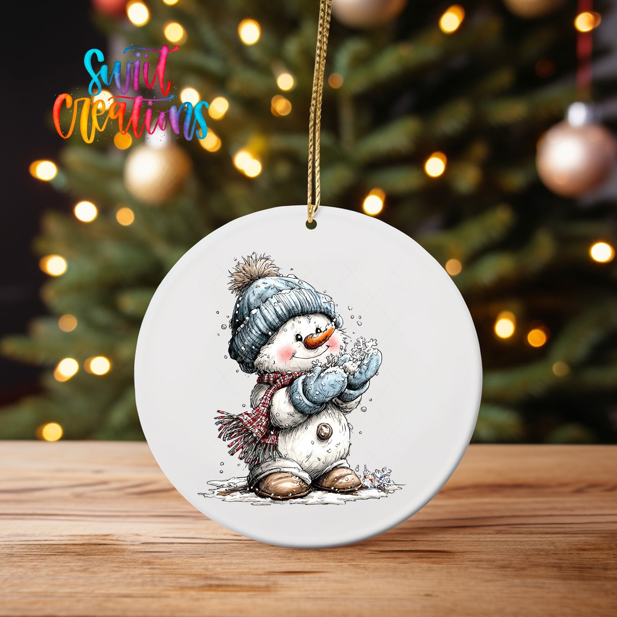 Cute Snowman With Snowflake UV DTF Ornament Transfer | O-1820 - Swiit Creations