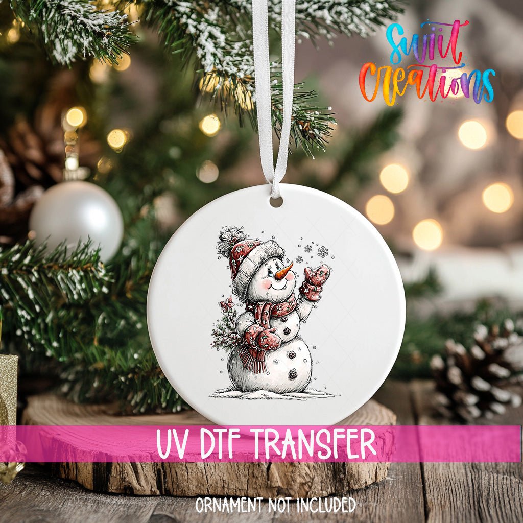 Cute Snowman With Snowflakes UV DTF Ornament Transfer | O-1841 - Swiit Creations