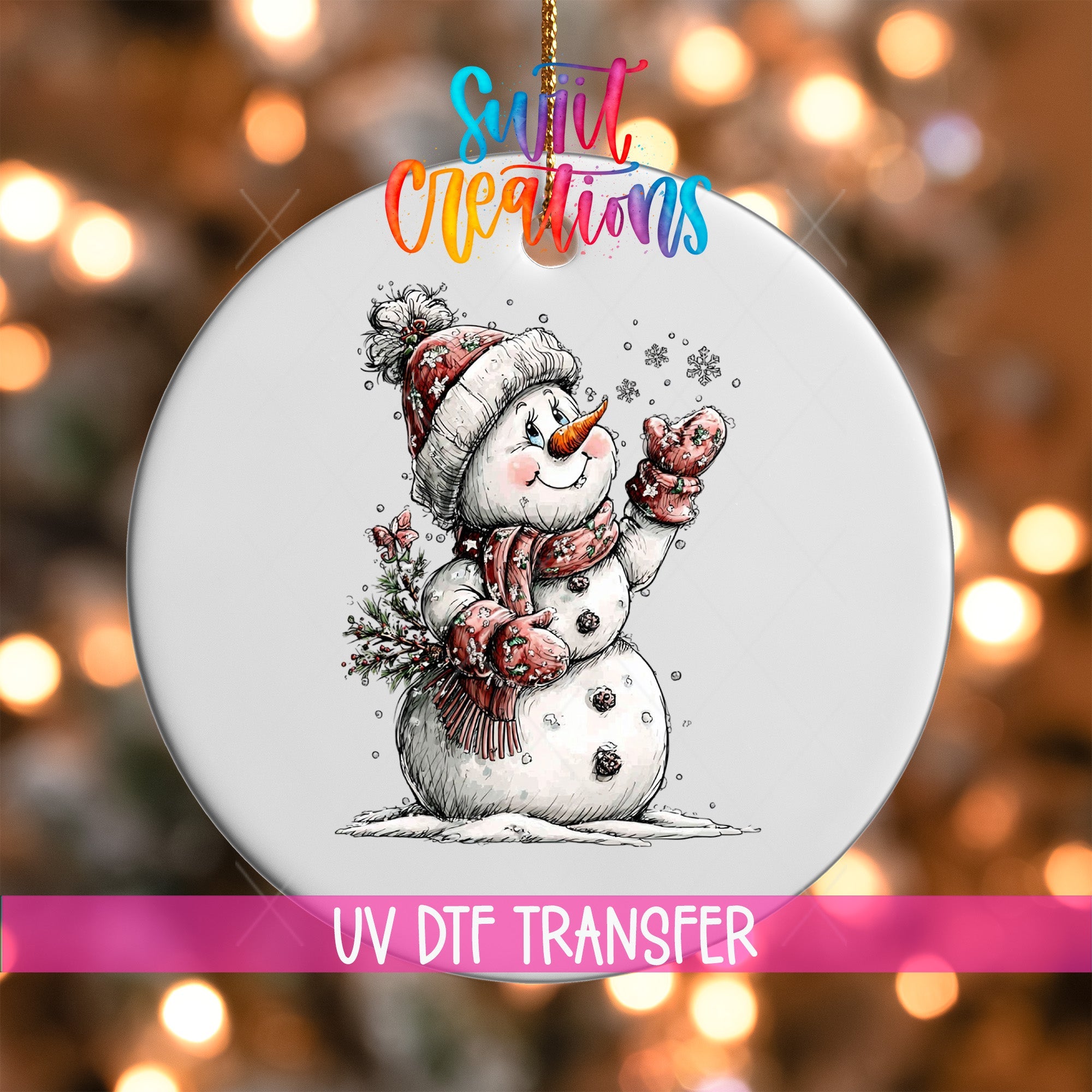 Cute Snowman With Snowflakes UV DTF Ornament Transfer | O-1841 - Swiit Creations