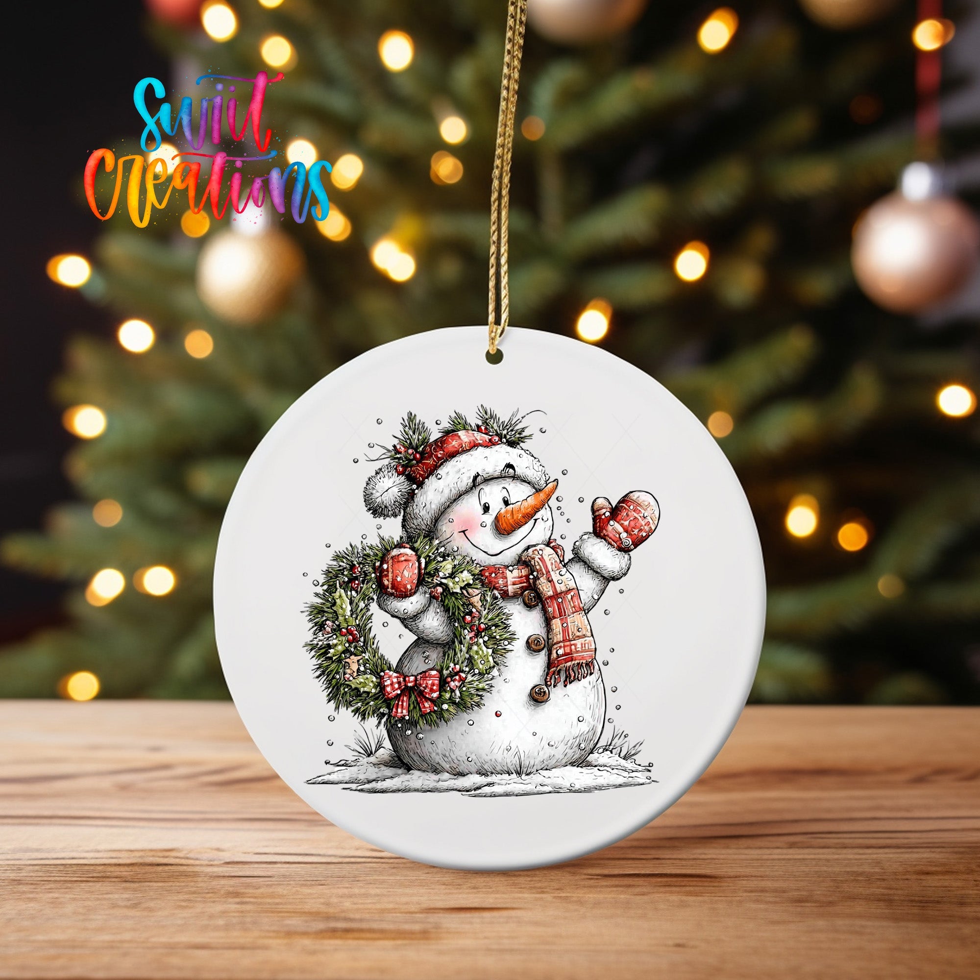 Cute Snowman With Wreath UV DTF Ornament Transfer | O-1835 - Swiit Creations