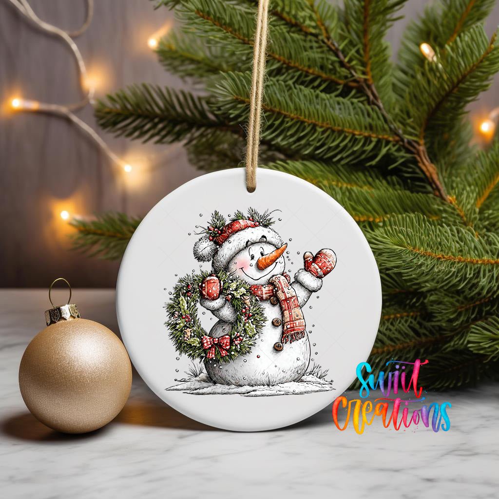 Cute Snowman With Wreath UV DTF Ornament Transfer | O-1835 - Swiit Creations