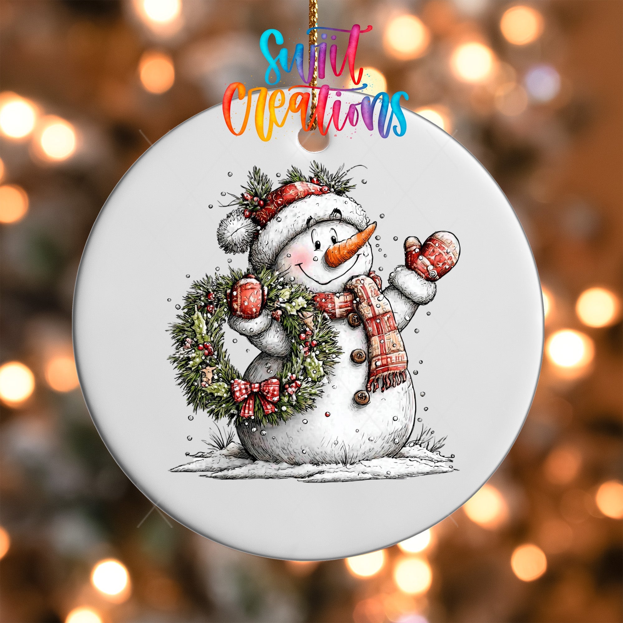 Cute Snowman With Wreath UV DTF Ornament Transfer | O-1835 - Swiit Creations