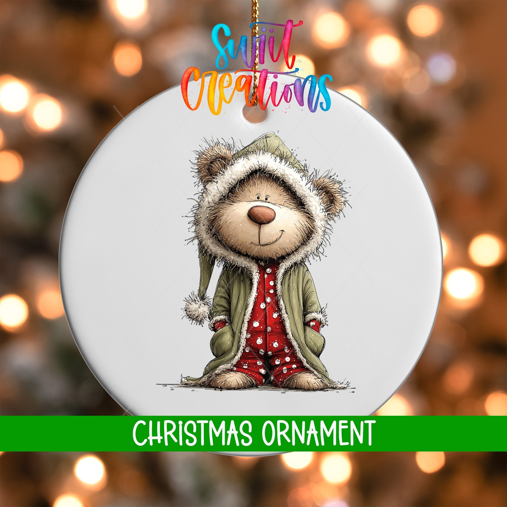 Cute Teddy Bear In Hooded Pajamas UV DTF Ornament Transfer | O-1808 - Swiit Creations