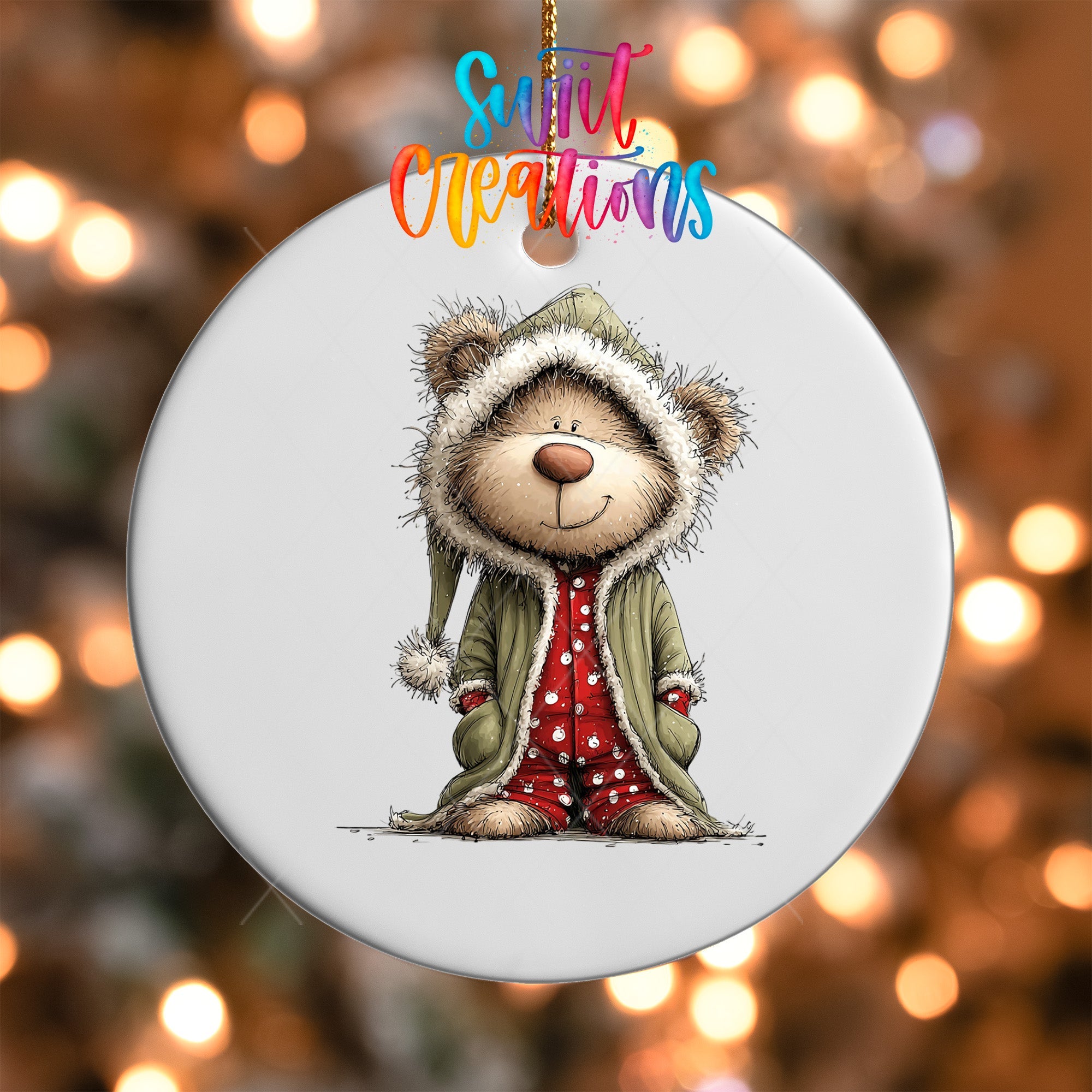 Cute Teddy Bear In Hooded Pajamas UV DTF Ornament Transfer | O-1808 - Swiit Creations