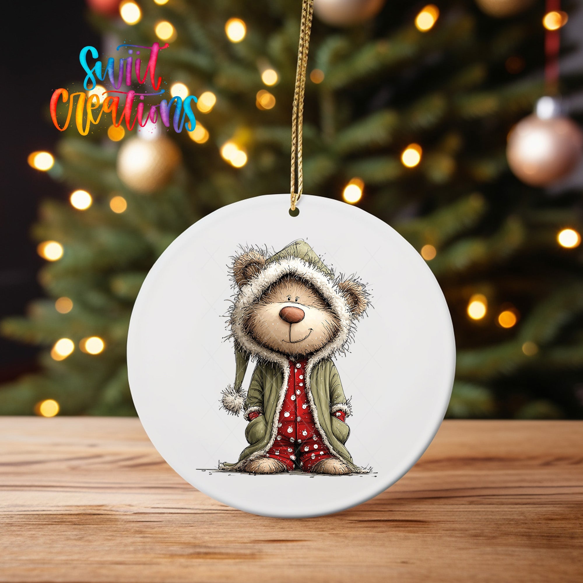 Cute Teddy Bear In Hooded Pajamas UV DTF Ornament Transfer | O-1808 - Swiit Creations