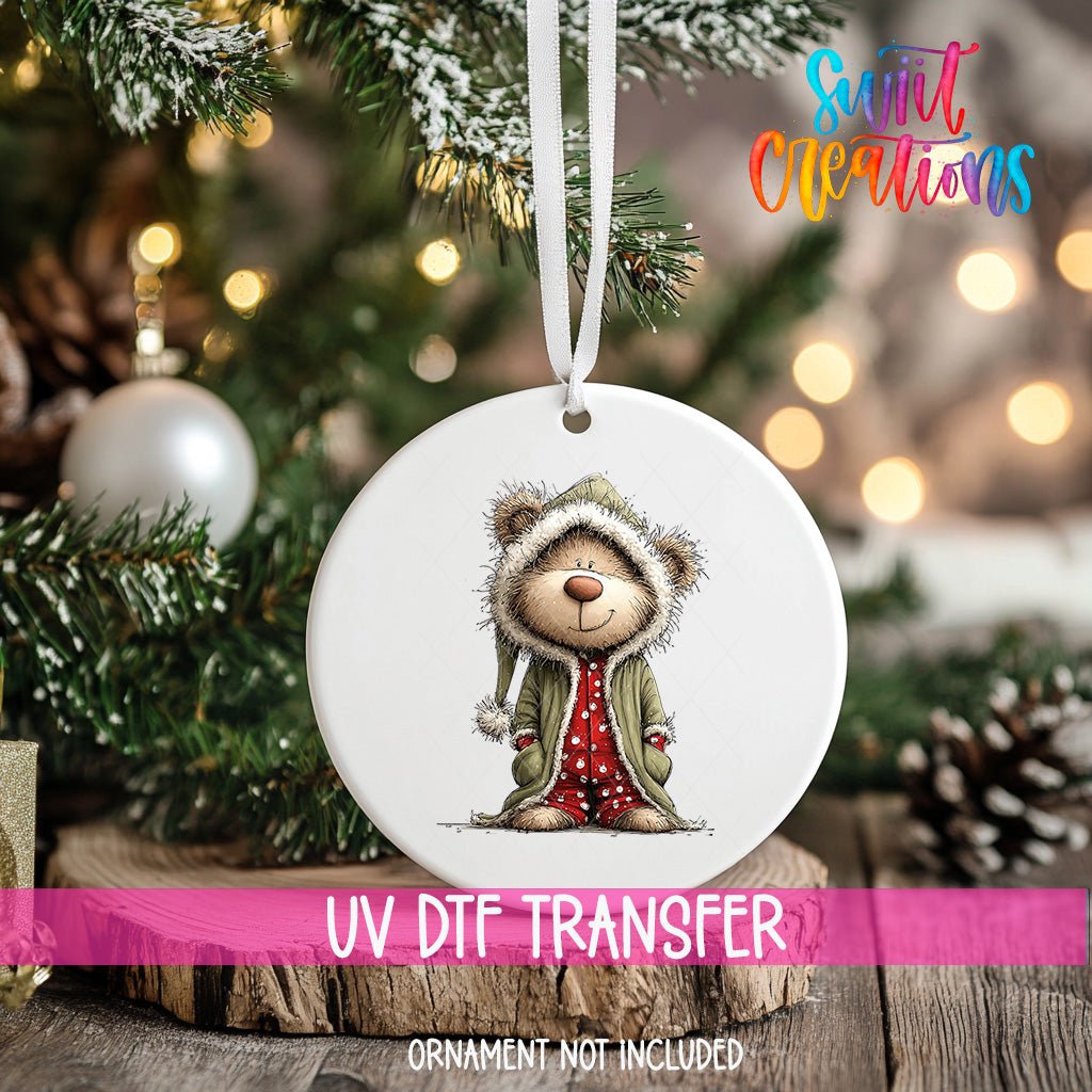 Cute Teddy Bear In Hooded Pajamas UV DTF Ornament Transfer | O-1808 - Swiit Creations