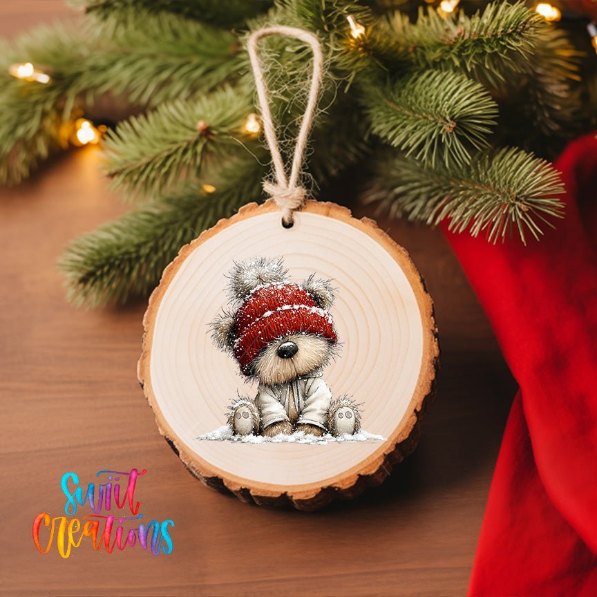 Cute Teddy Bear In Red Beanie UV DTF Ornament Transfer | O-1802 - Swiit Creations