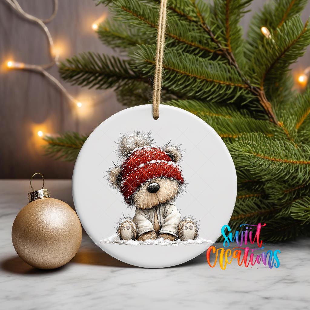 Cute Teddy Bear In Red Beanie UV DTF Ornament Transfer | O-1802 - Swiit Creations