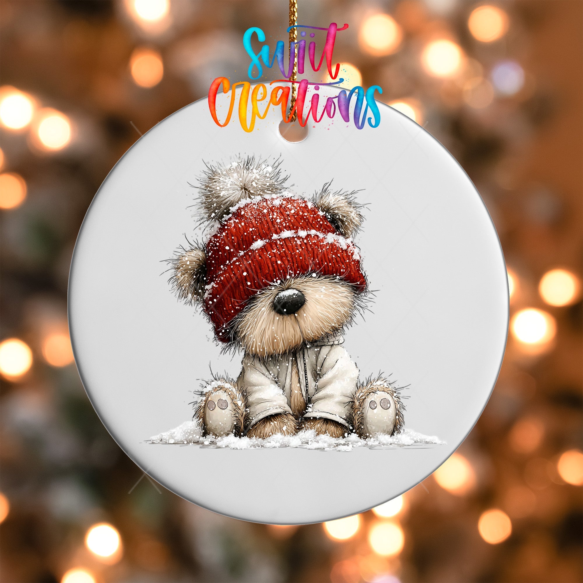 Cute Teddy Bear In Red Beanie UV DTF Ornament Transfer | O-1802 - Swiit Creations
