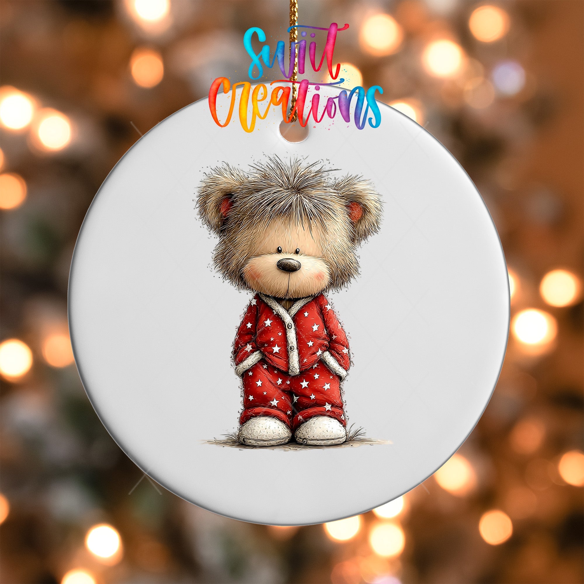 Cute Teddy Bear In Red Pajamas UV DTF Ornament Transfer | O-1788 - Swiit Creations