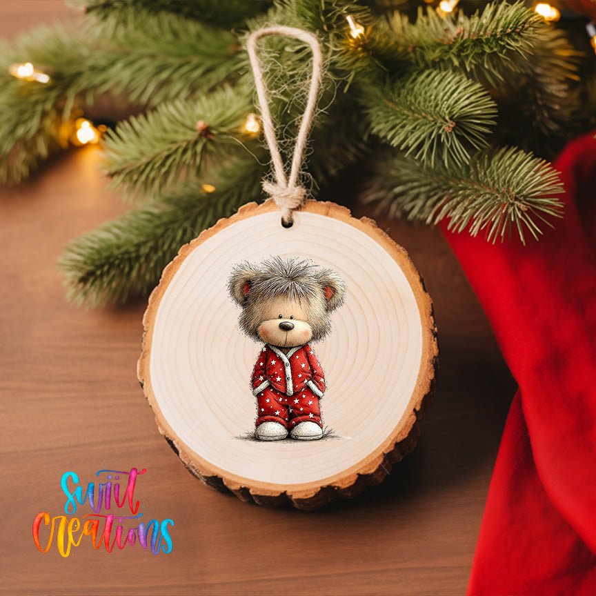 Cute Teddy Bear In Red Pajamas UV DTF Ornament Transfer | O-1788 - Swiit Creations