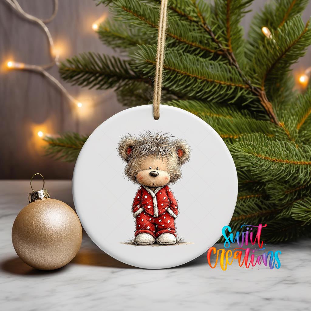 Cute Teddy Bear In Red Pajamas UV DTF Ornament Transfer | O-1788 - Swiit Creations