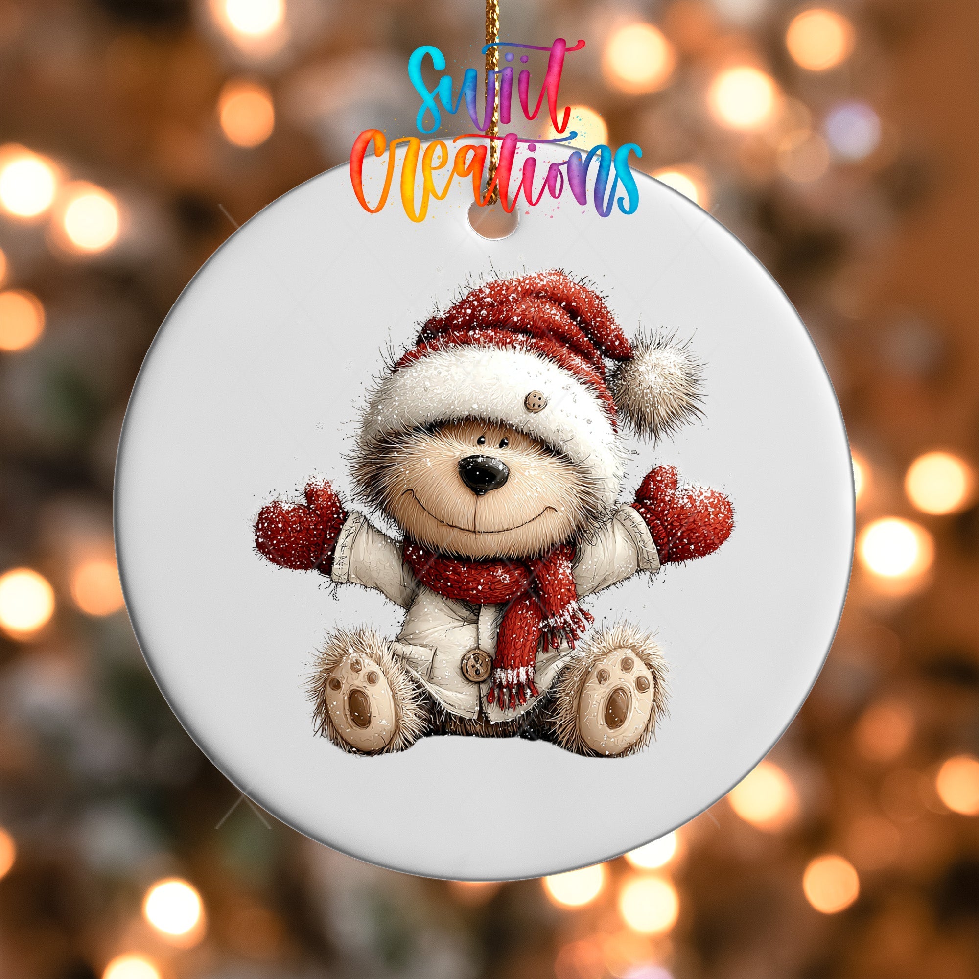 Cute Teddy Bear In Santa Hat UV DTF Ornament Transfer | O-1813 - Swiit Creations